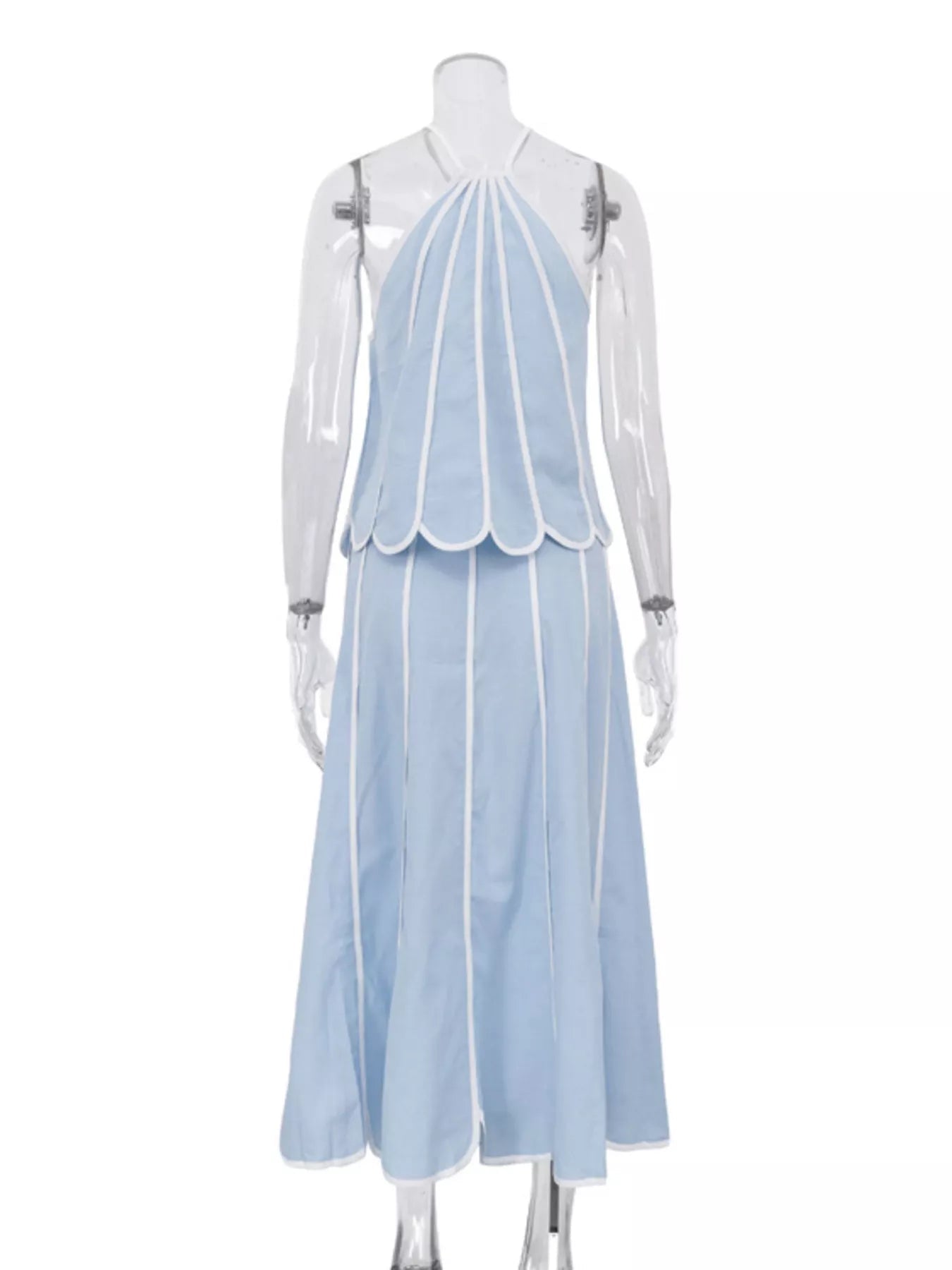 Halter Neck Scalloped Hem Top and Skirt Set designed for comfort and style at Lookzlike