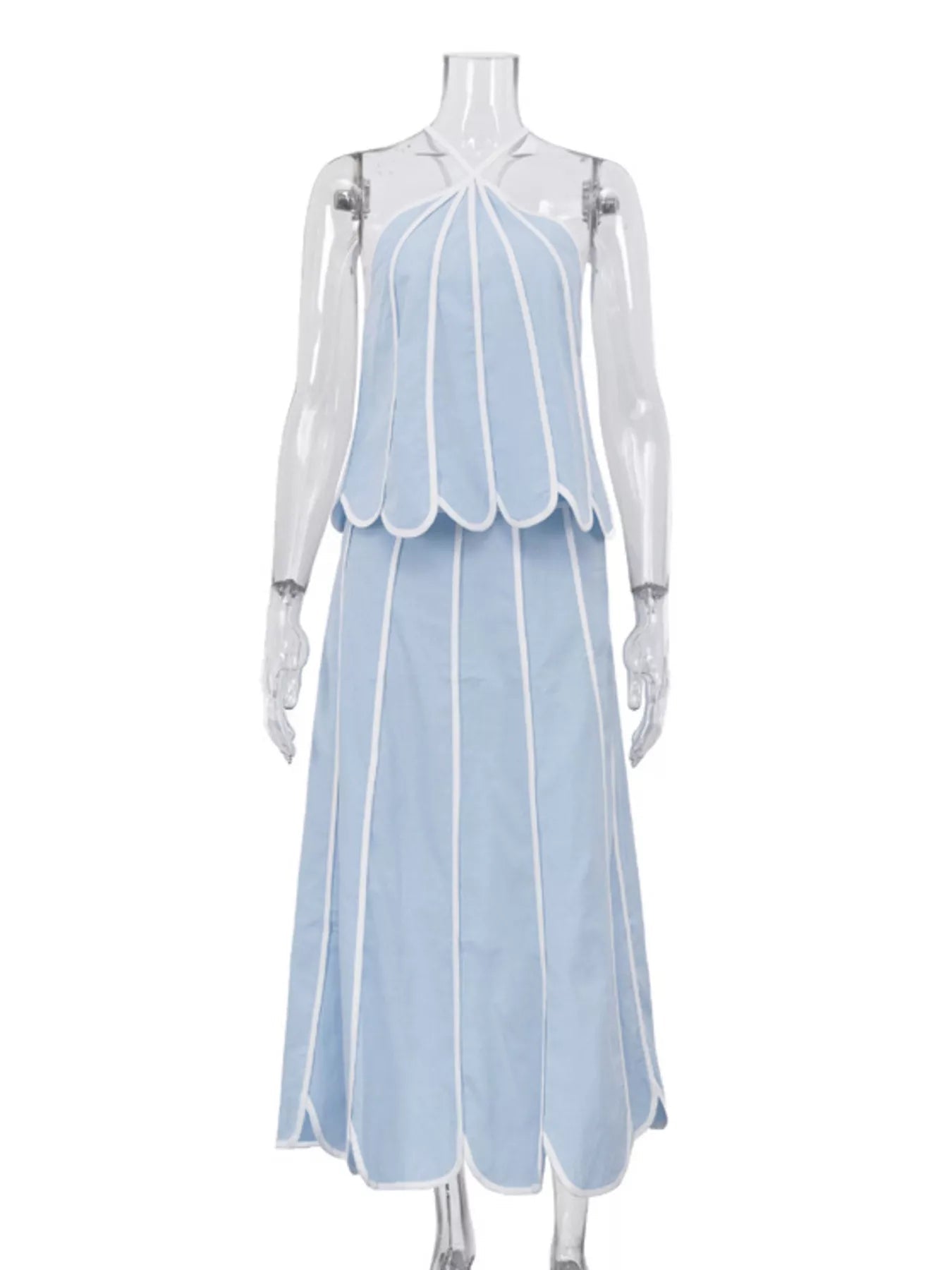 Halter Neck Scalloped Hem Top and Skirt Set designed for comfort and style at Lookzlike