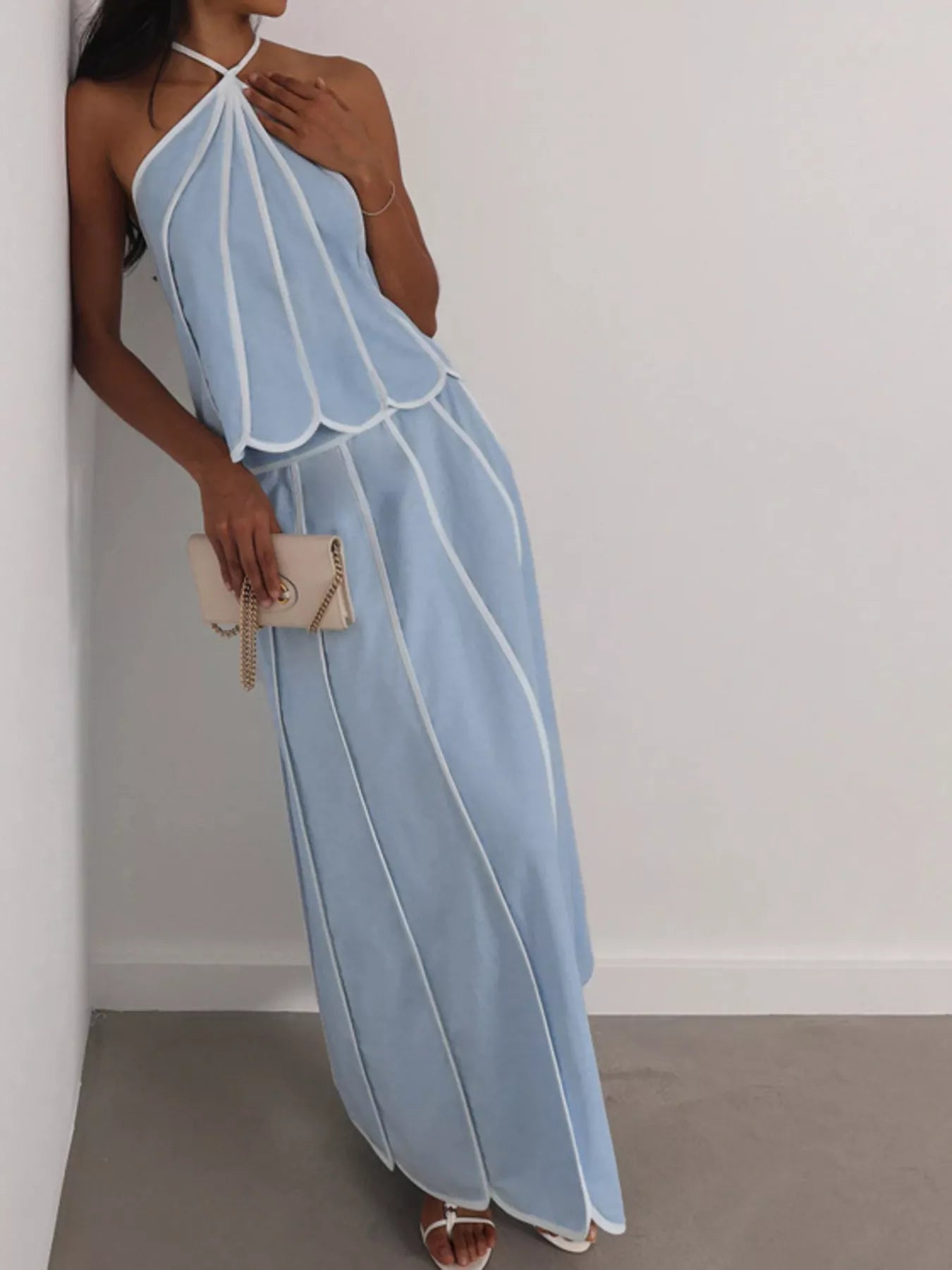 Halter Neck Scalloped Hem Top and Skirt Set designed for comfort and style at Lookzlike