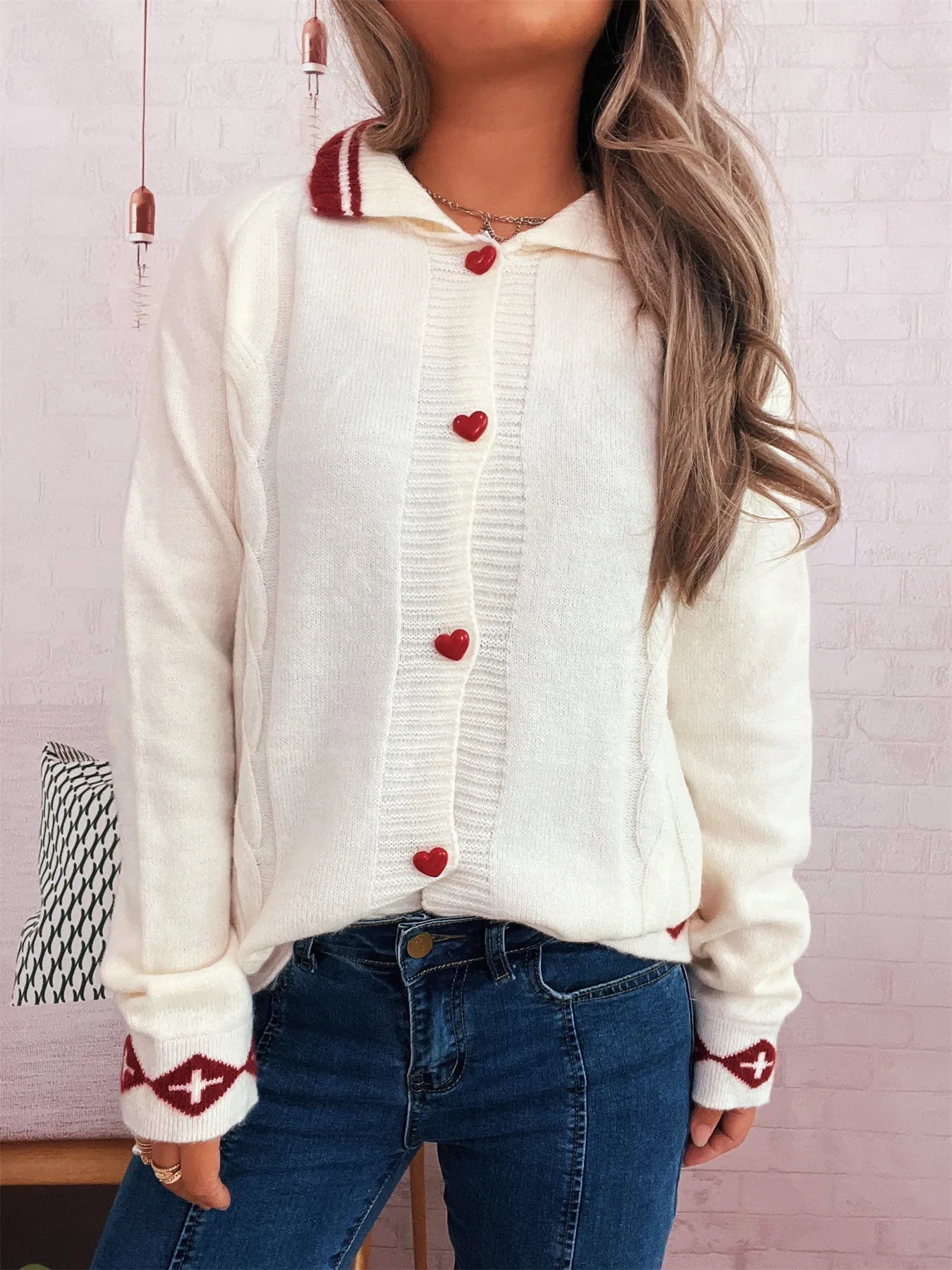 Heart Button Long Sleeve Cardigan designed for comfort and style at Lookzlike