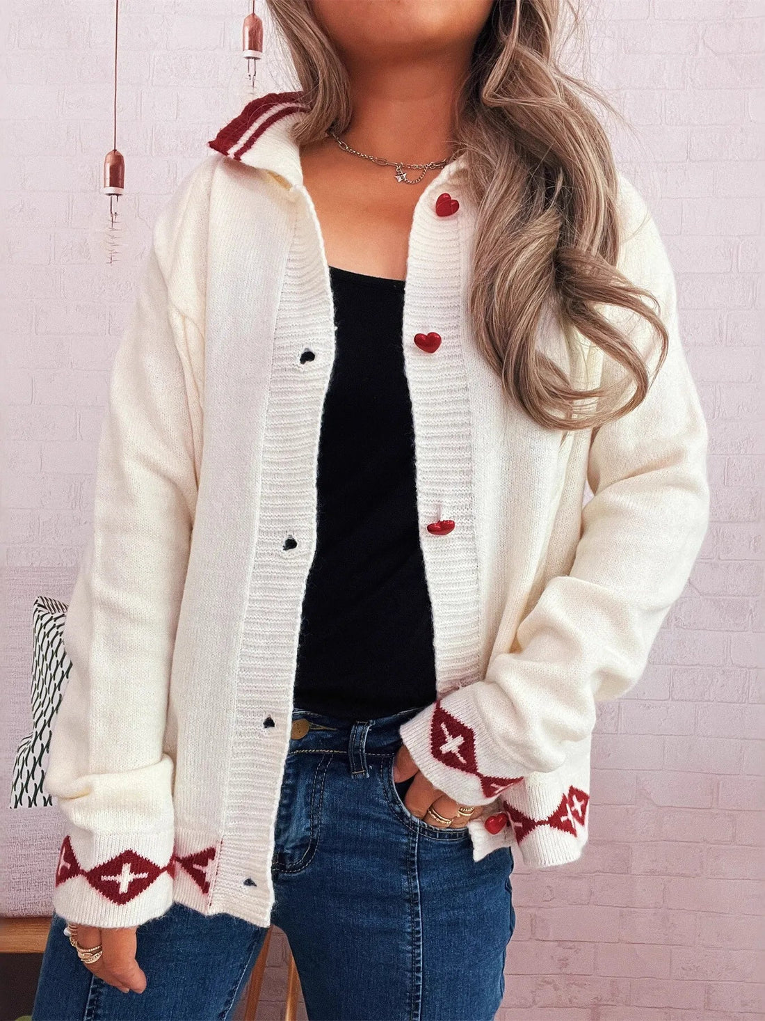Heart Button Long Sleeve Cardigan designed for comfort and style at Lookzlike