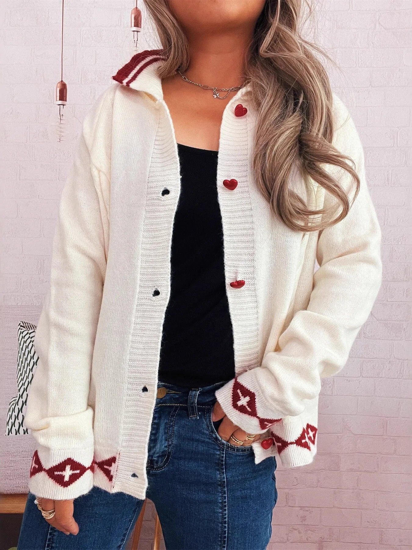 Heart Button Long Sleeve Cardigan designed for comfort and style at Lookzlike