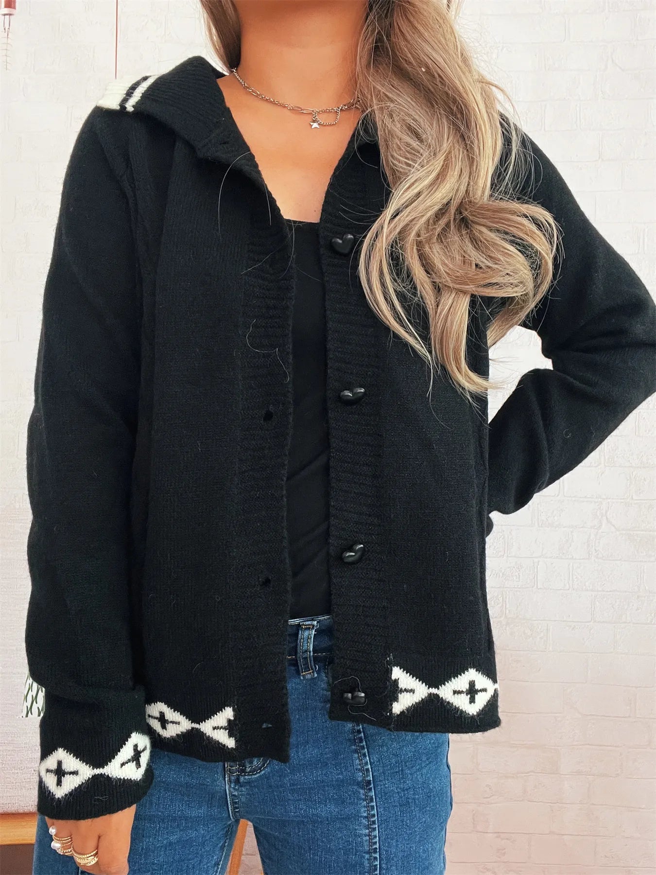 Heart Button Long Sleeve Cardigan designed for comfort and style at Lookzlike