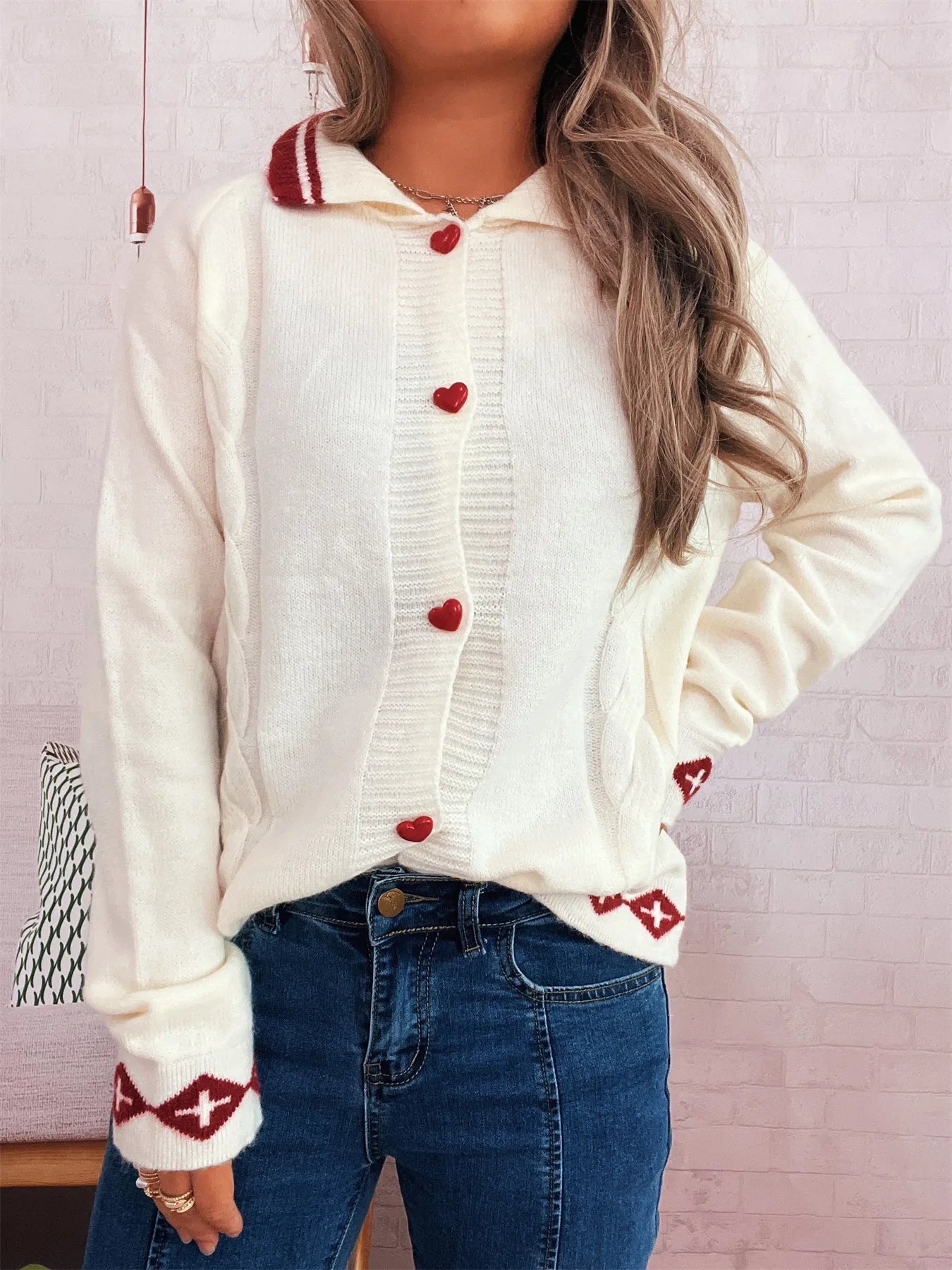 Heart Button Long Sleeve Cardigan designed for comfort and style at Lookzlike