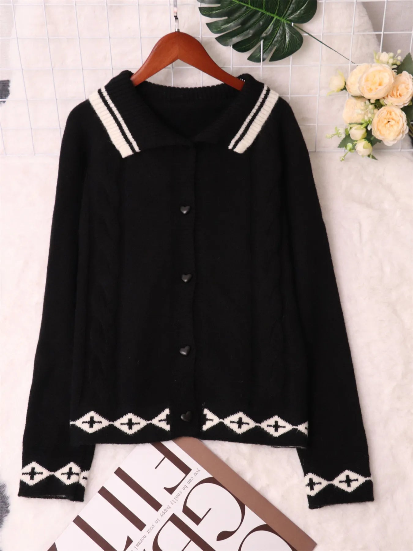 Heart Button Long Sleeve Cardigan designed for comfort and style at Lookzlike