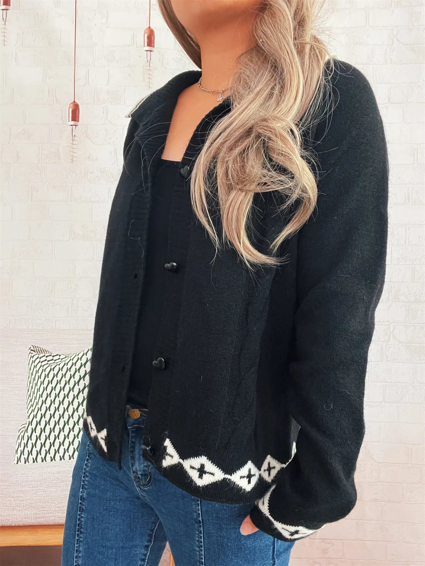 Heart Button Long Sleeve Cardigan designed for comfort and style at Lookzlike