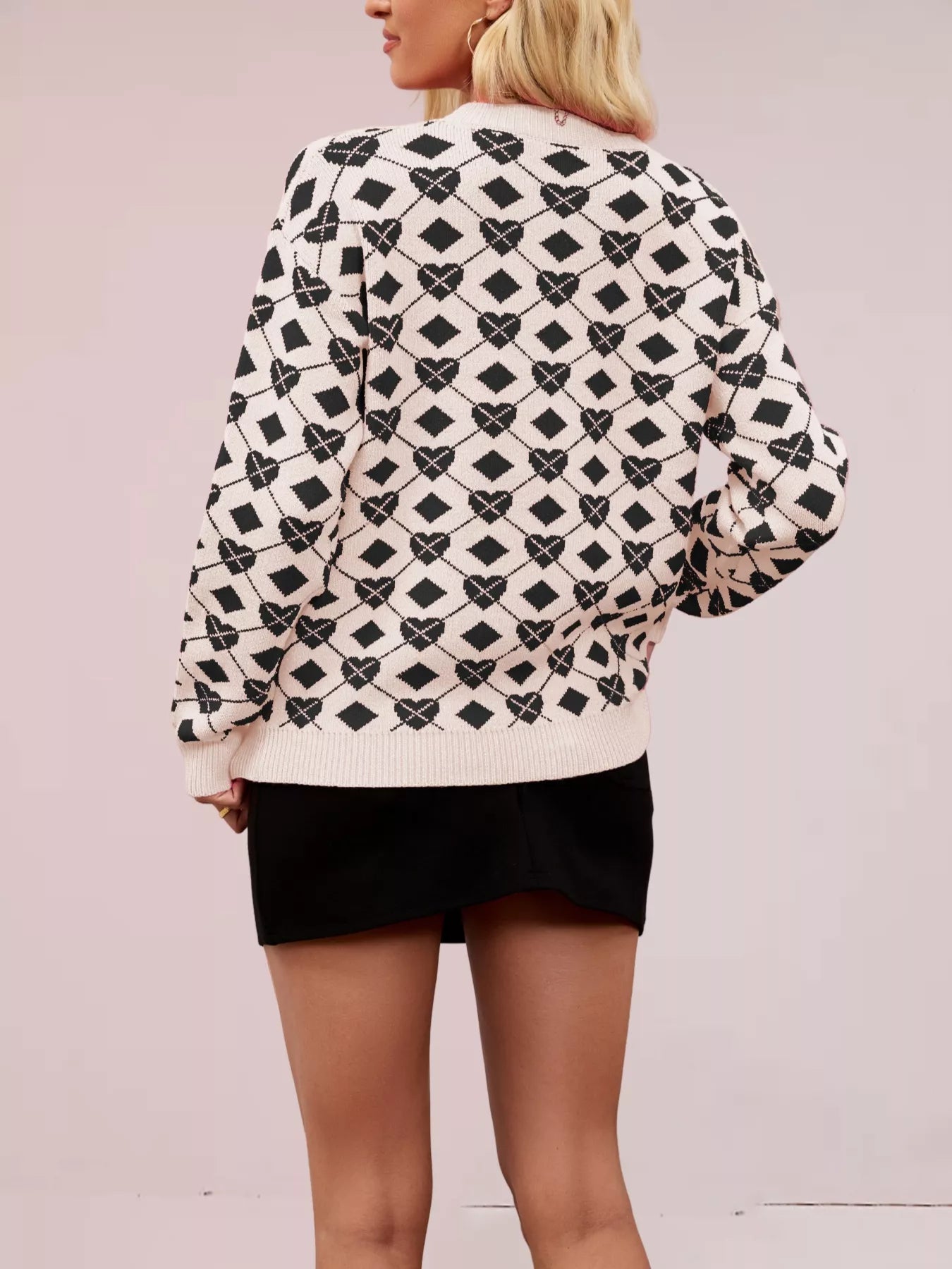 Heart & Diamond Pattern Long Sleeve Sweater designed for comfort and style at Lookzlike