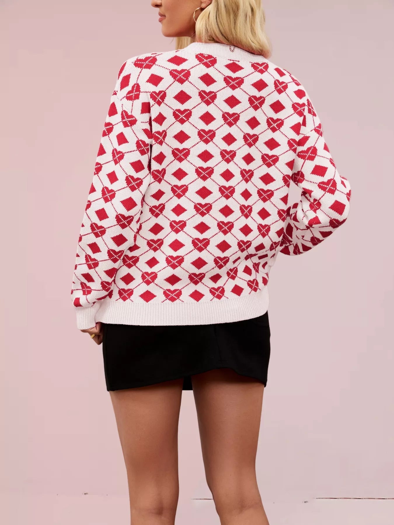 Heart & Diamond Pattern Long Sleeve Sweater designed for comfort and style at Lookzlike