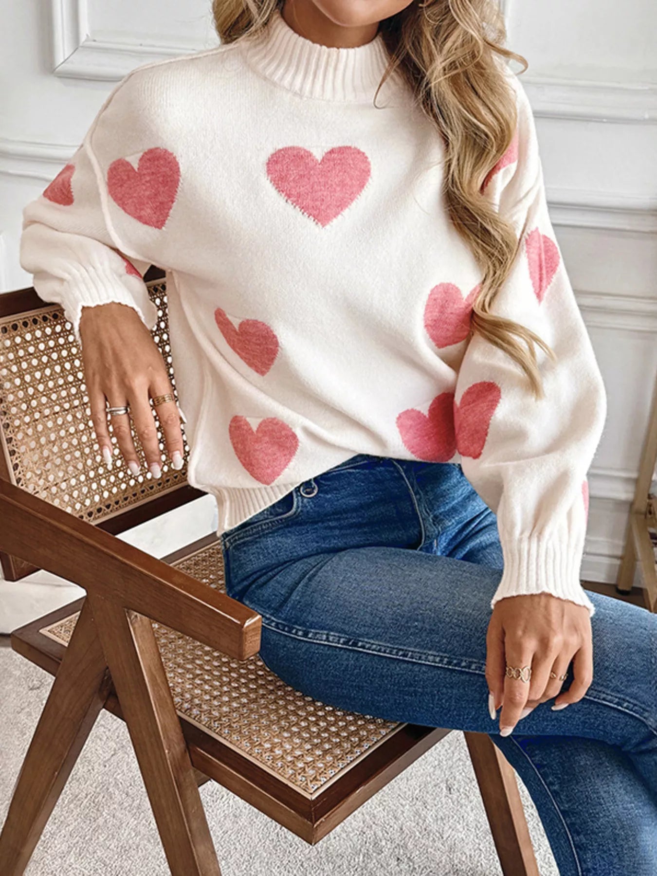 Heart Mock Neck Long Sleeve Sweater designed for comfort and style at Lookzlike