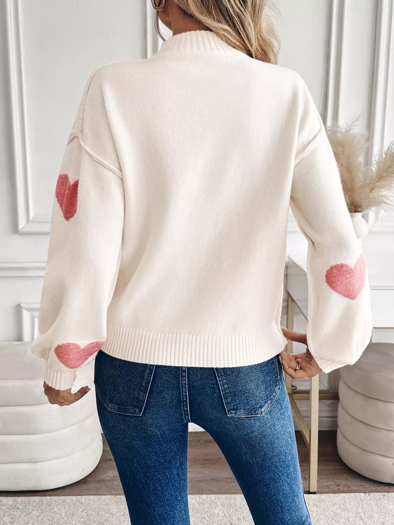 Heart Mock Neck Long Sleeve Sweater designed for comfort and style at Lookzlike