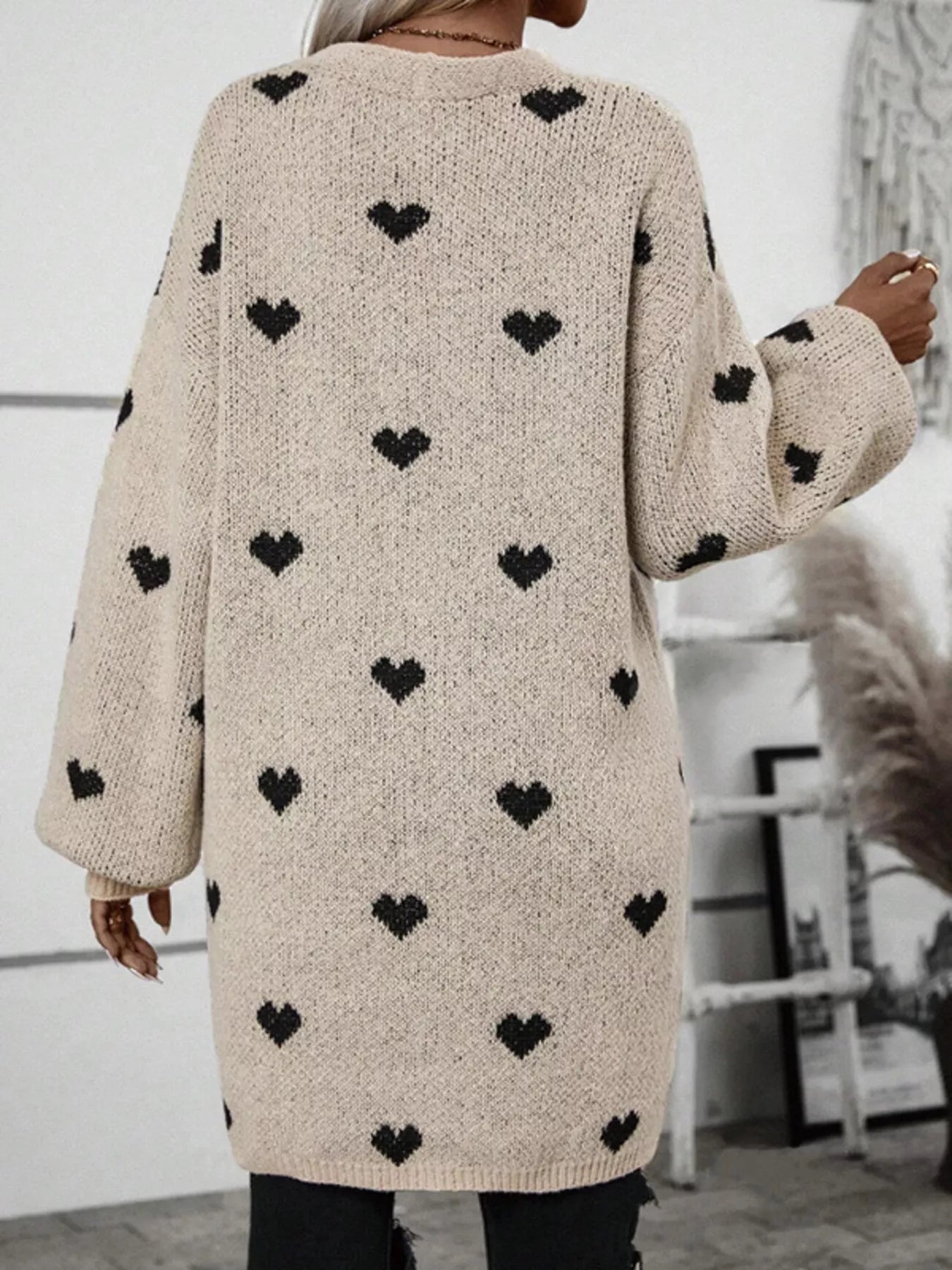Heart Open Front Knit Cardigan designed for comfort and style at Lookzlike