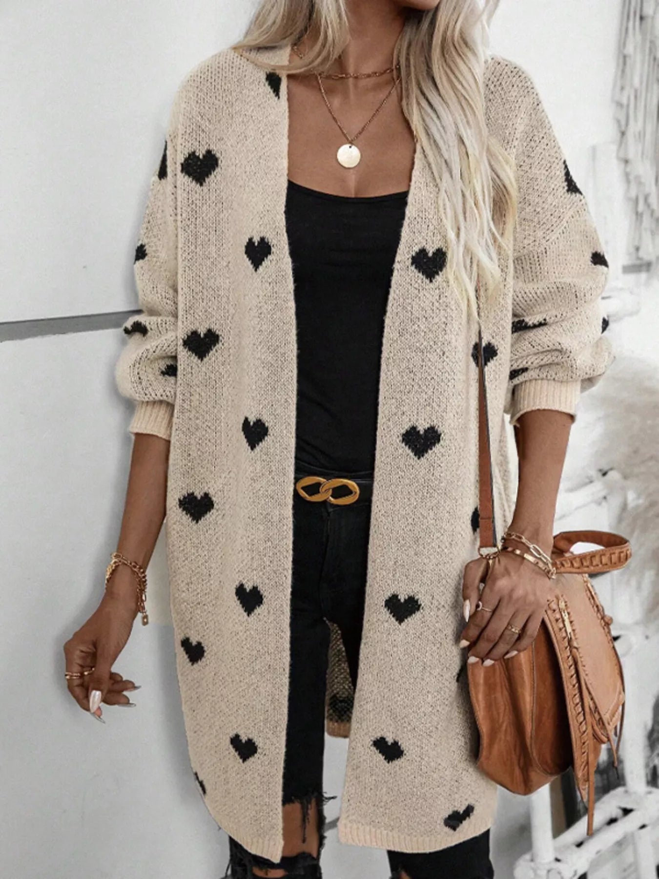 Heart Open Front Knit Cardigan designed for comfort and style at Lookzlike