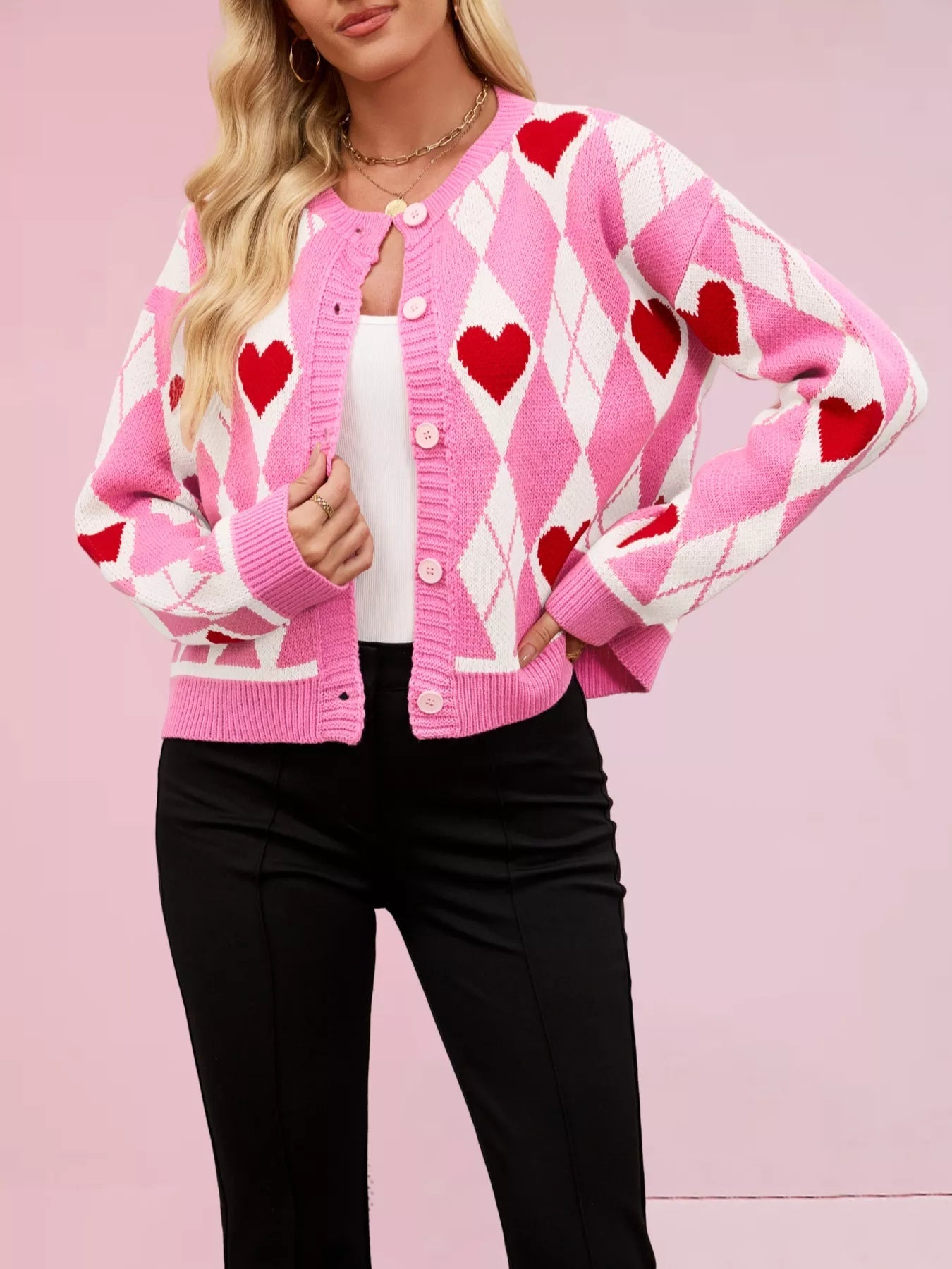 Heart Pattern Button - Up Cardigan designed for comfort and style at Lookzlike