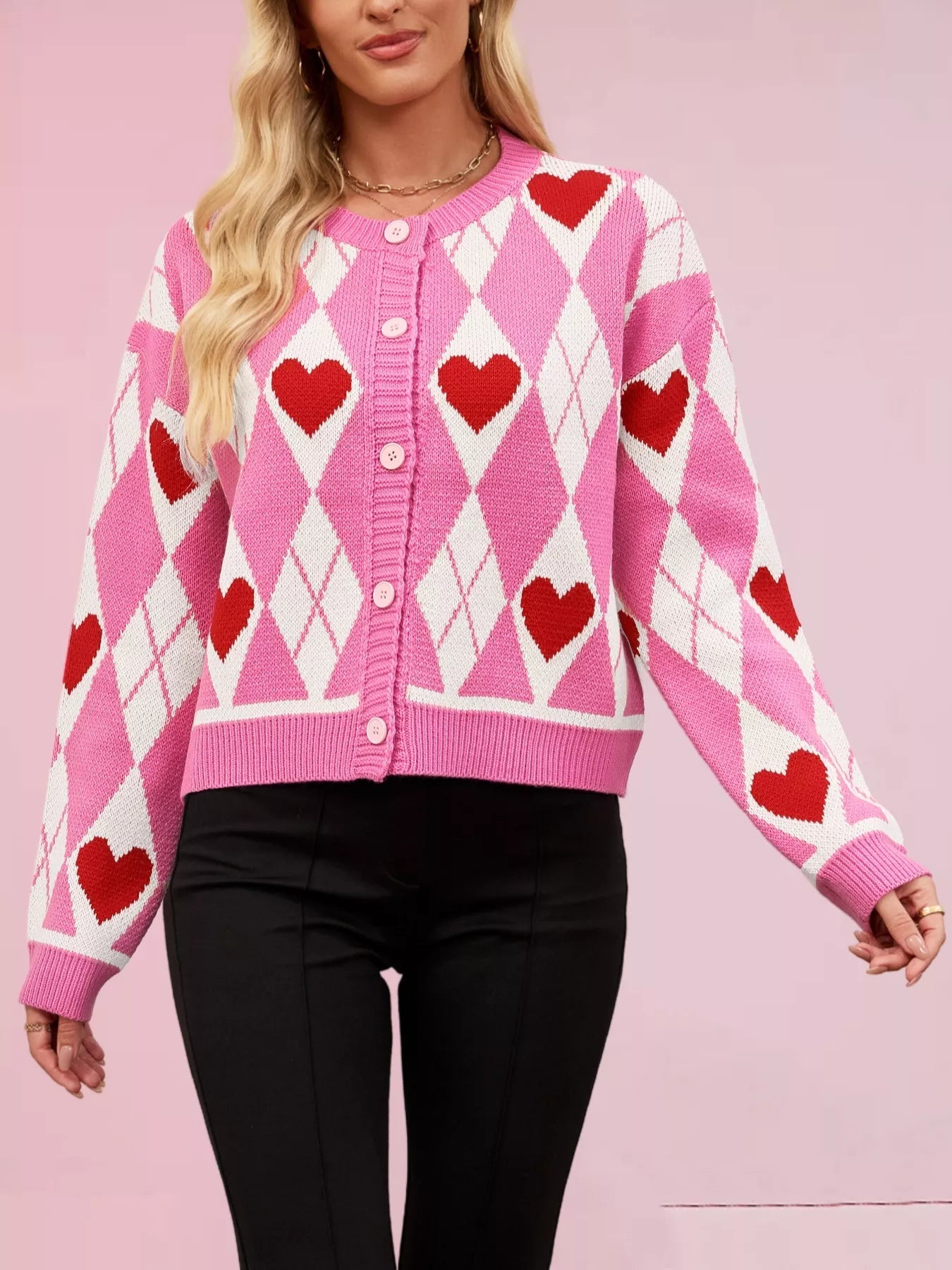 Heart Pattern Button - Up Cardigan designed for comfort and style at Lookzlike