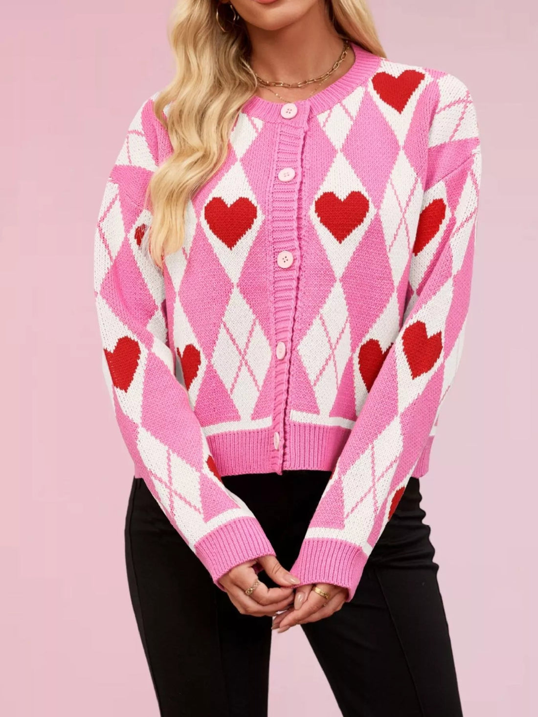 Heart Pattern Button - Up Cardigan designed for comfort and style at Lookzlike