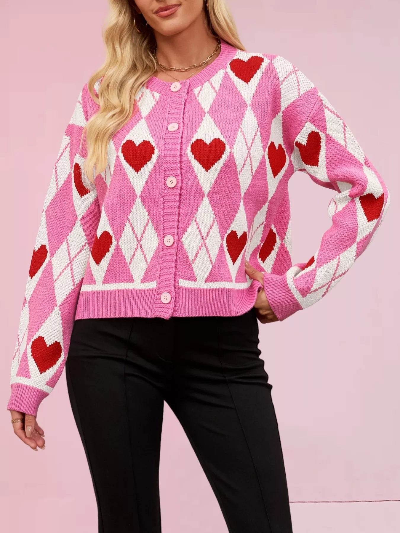 Heart Pattern Button - Up Cardigan designed for comfort and style at Lookzlike