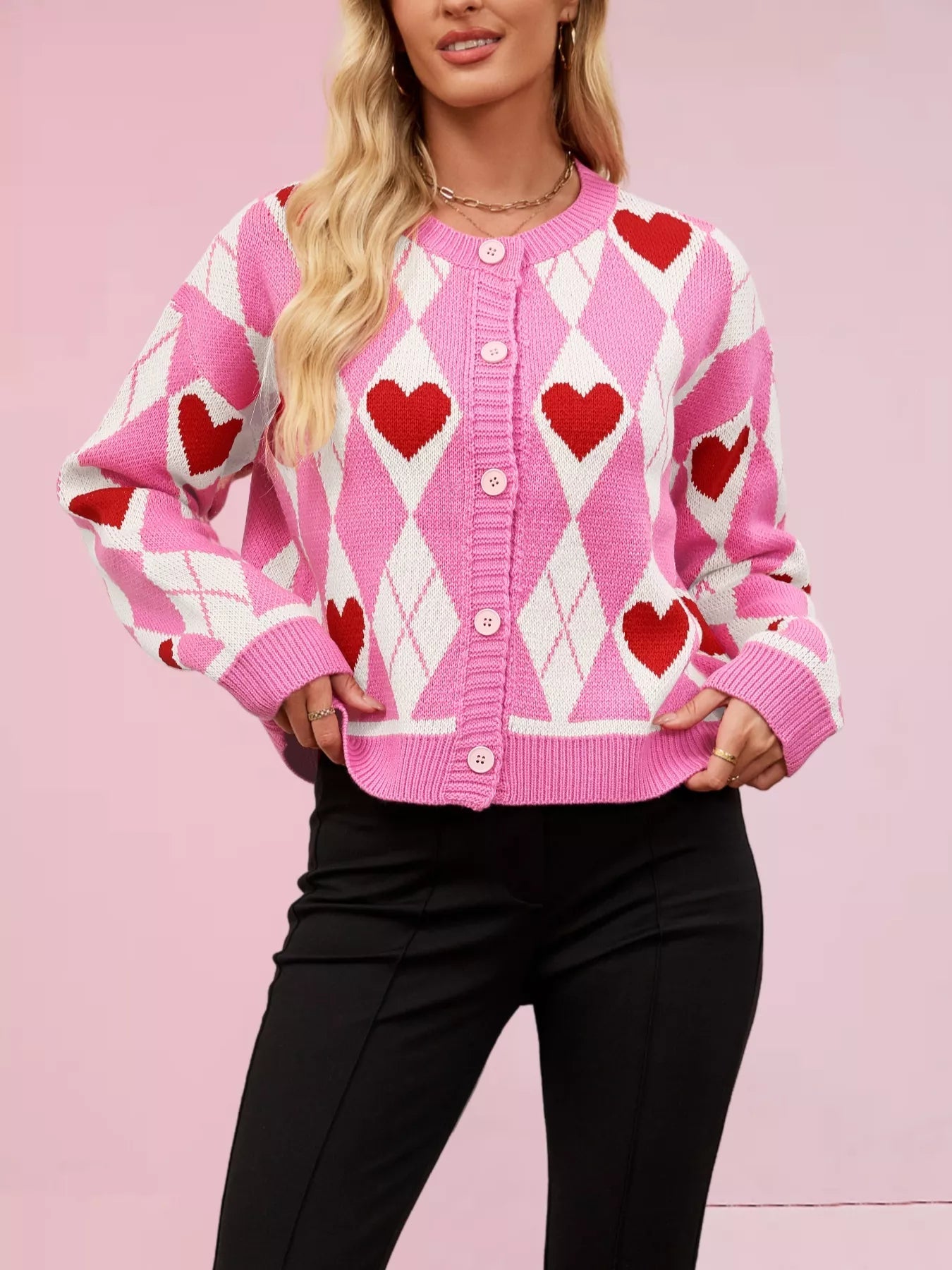 Heart Pattern Button - Up Cardigan designed for comfort and style at Lookzlike