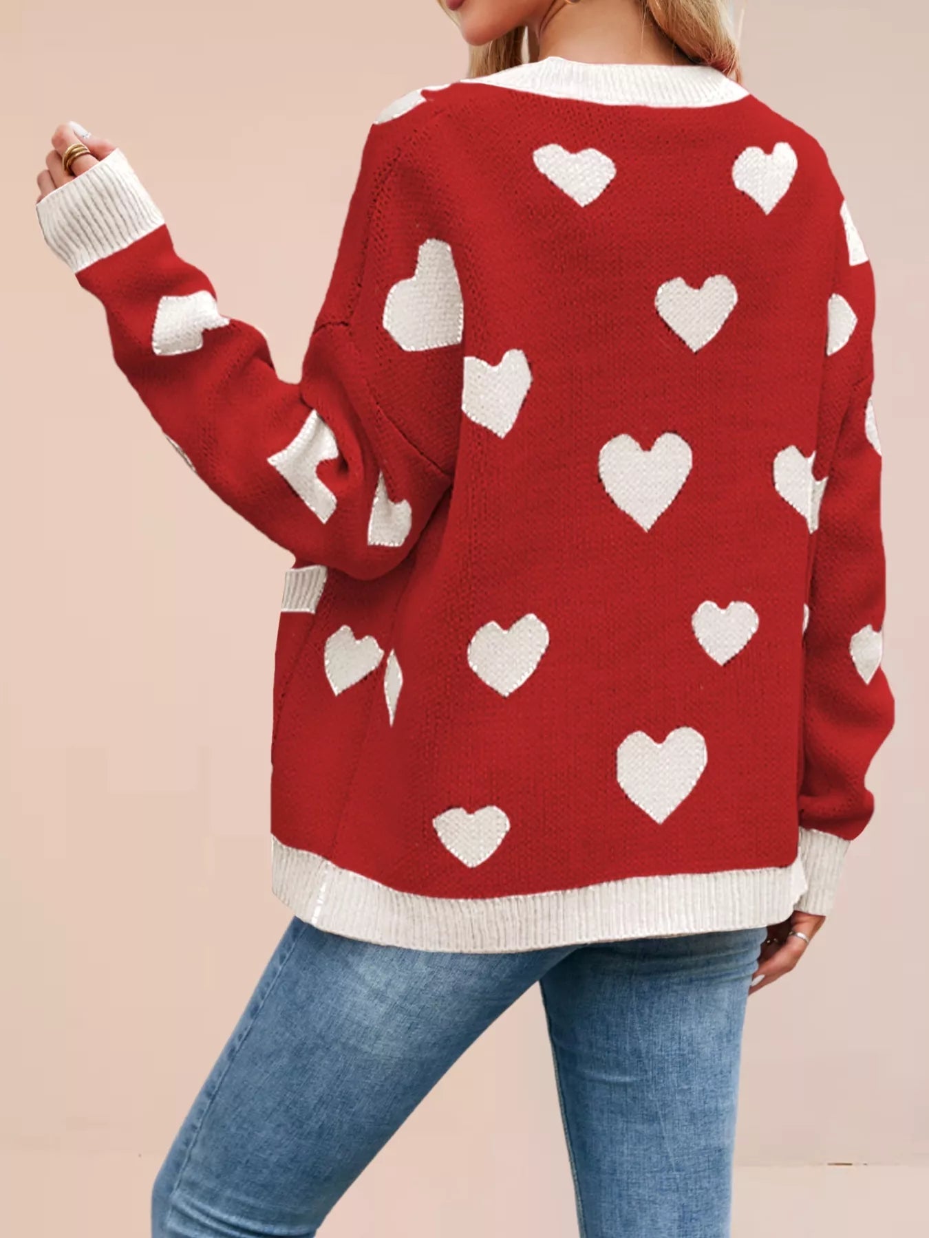 Heart Pattern Button - Up Knit Cardigan designed for comfort and style at Lookzlike