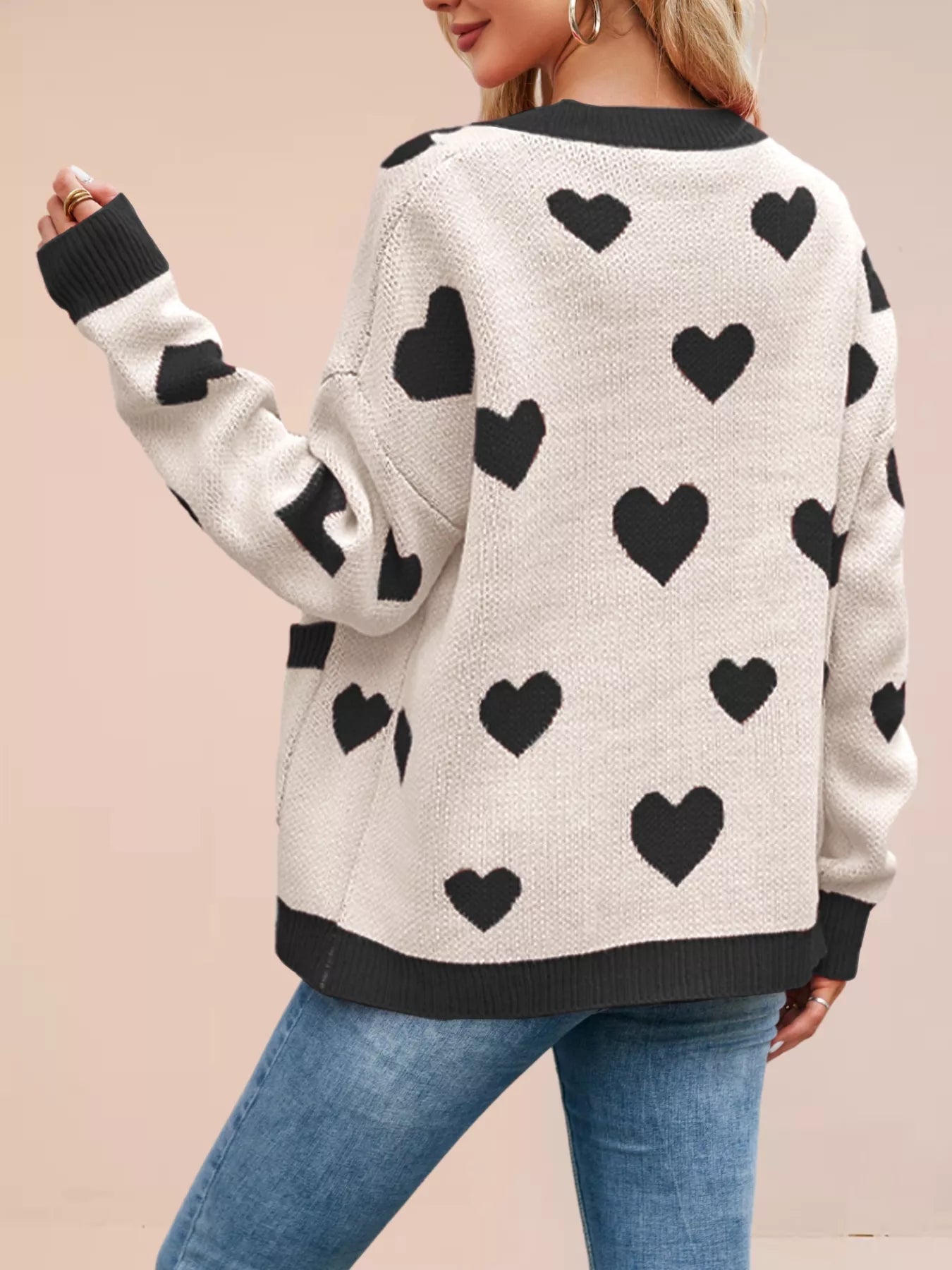 Heart Pattern Button - Up Knit Cardigan designed for comfort and style at Lookzlike