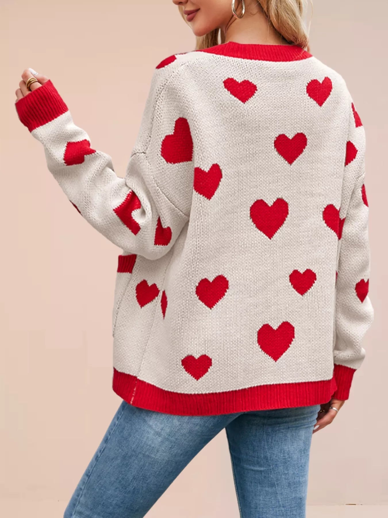Heart Pattern Button - Up Knit Cardigan designed for comfort and style at Lookzlike