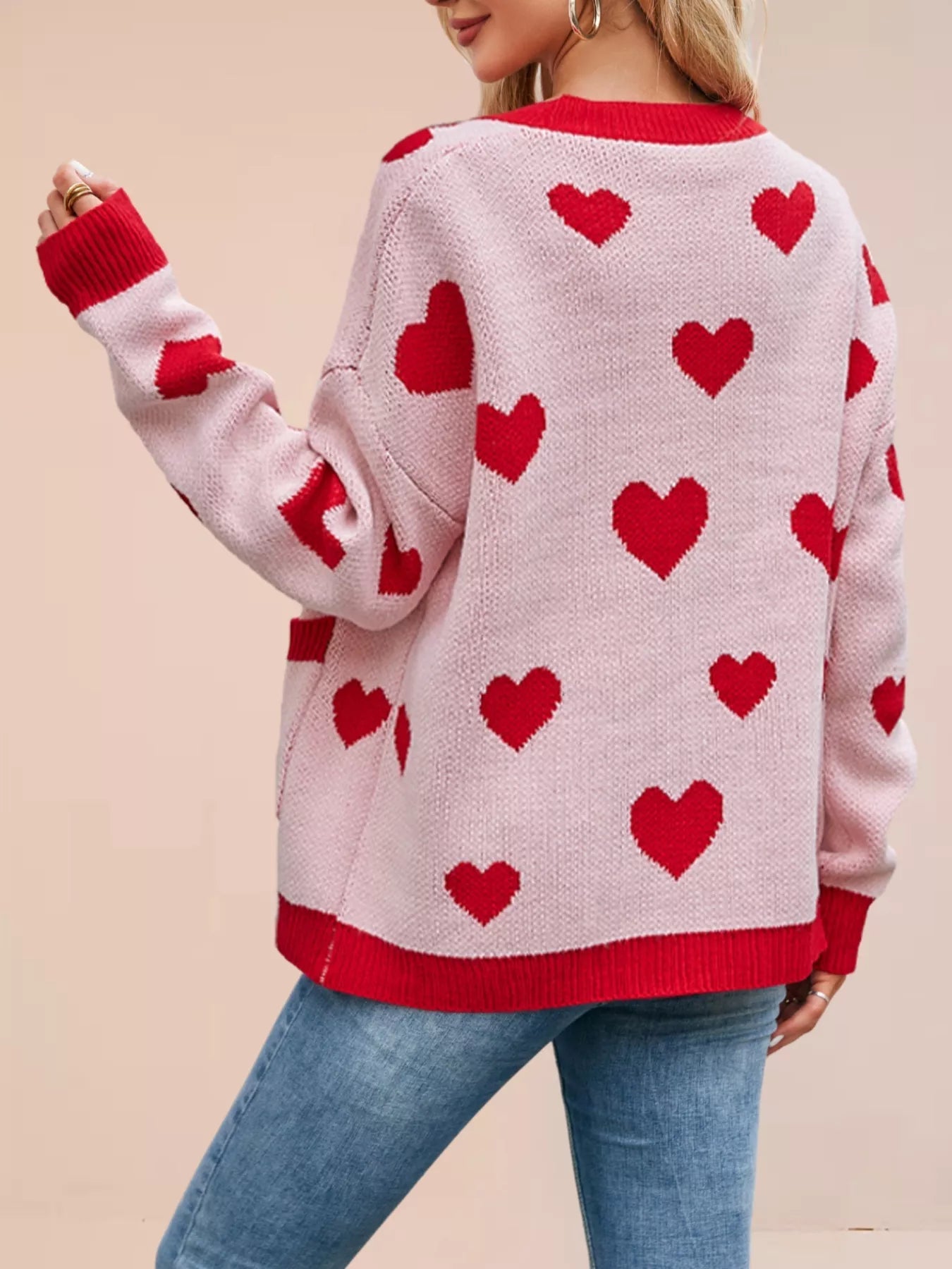 Heart Pattern Button - Up Knit Cardigan designed for comfort and style at Lookzlike