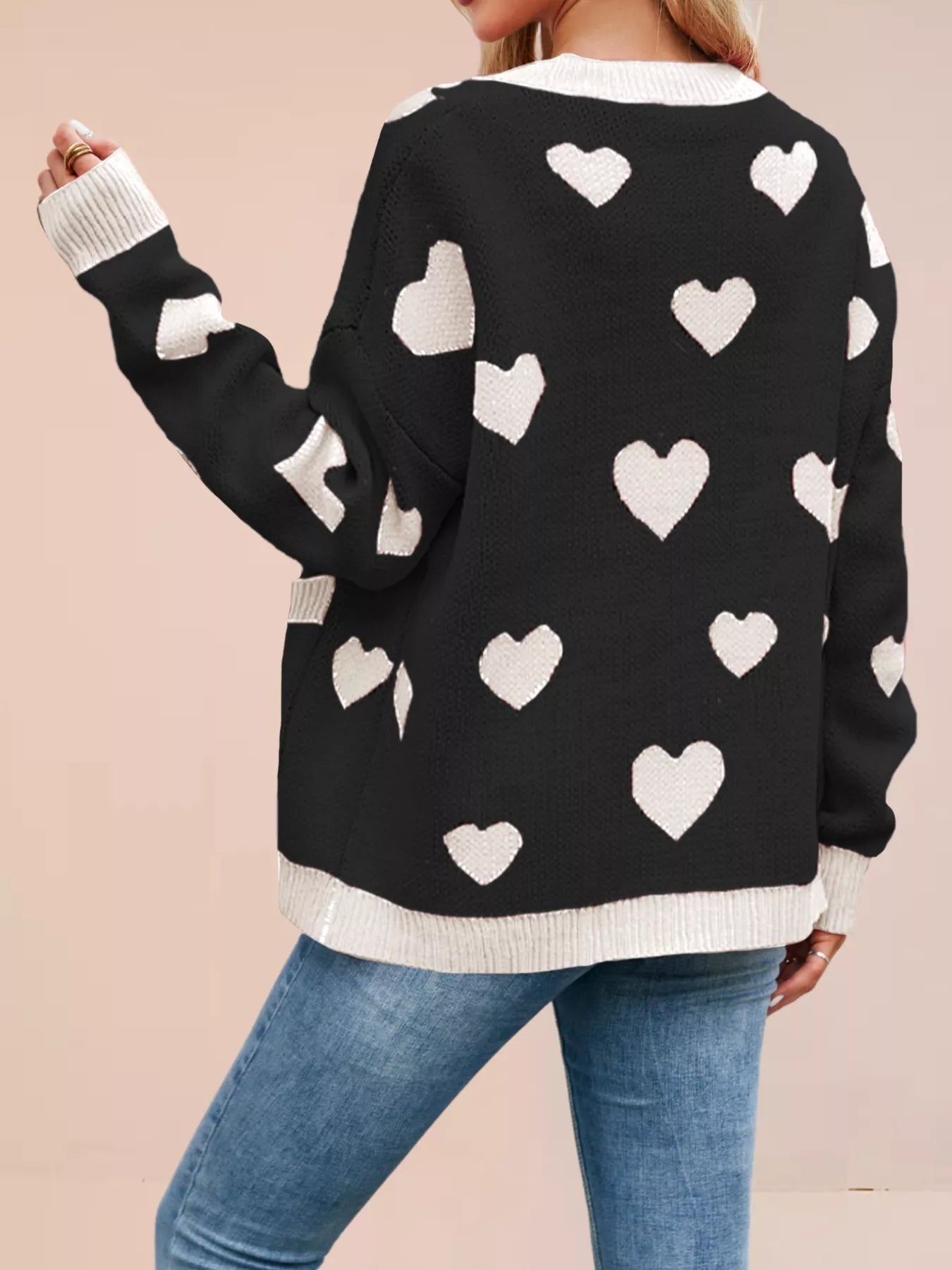 Heart Pattern Button - Up Knit Cardigan designed for comfort and style at Lookzlike