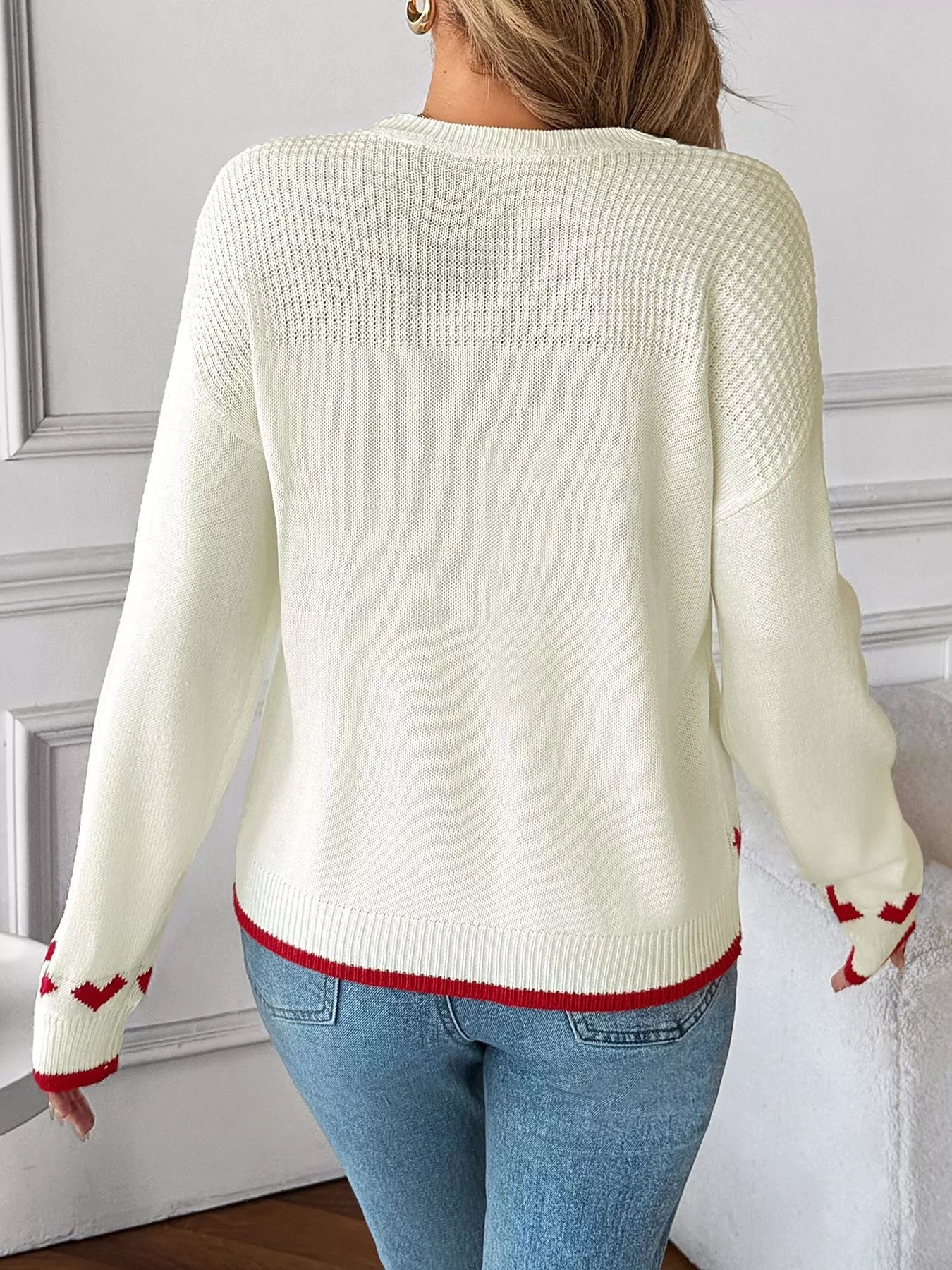 Heart Pattern Dropped Shoulder Sweater designed for comfort and style at Lookzlike