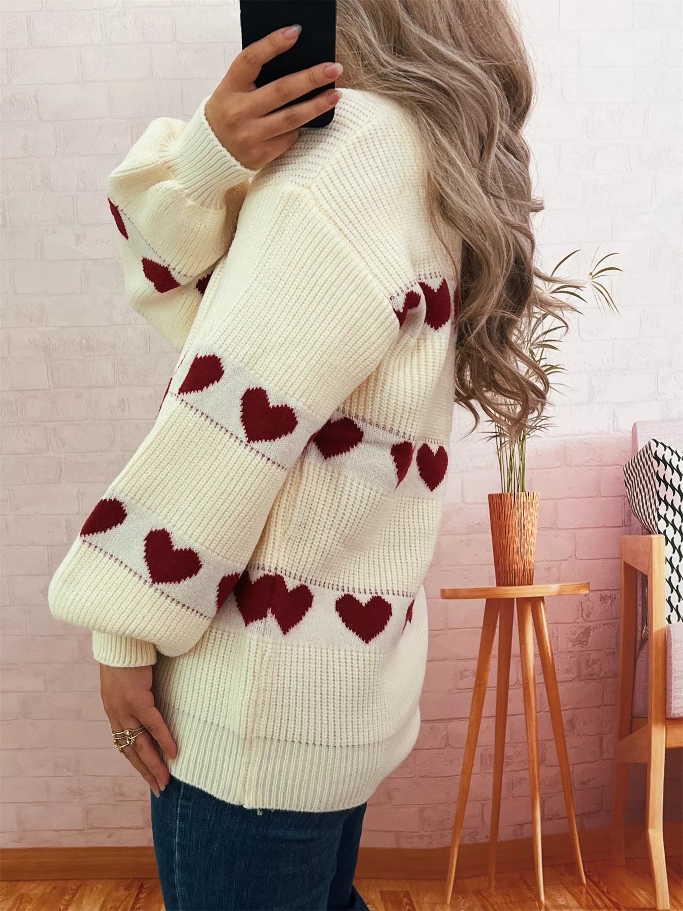Heart Pattern Dropped Shoulder Sweater designed for comfort and style at Lookzlike