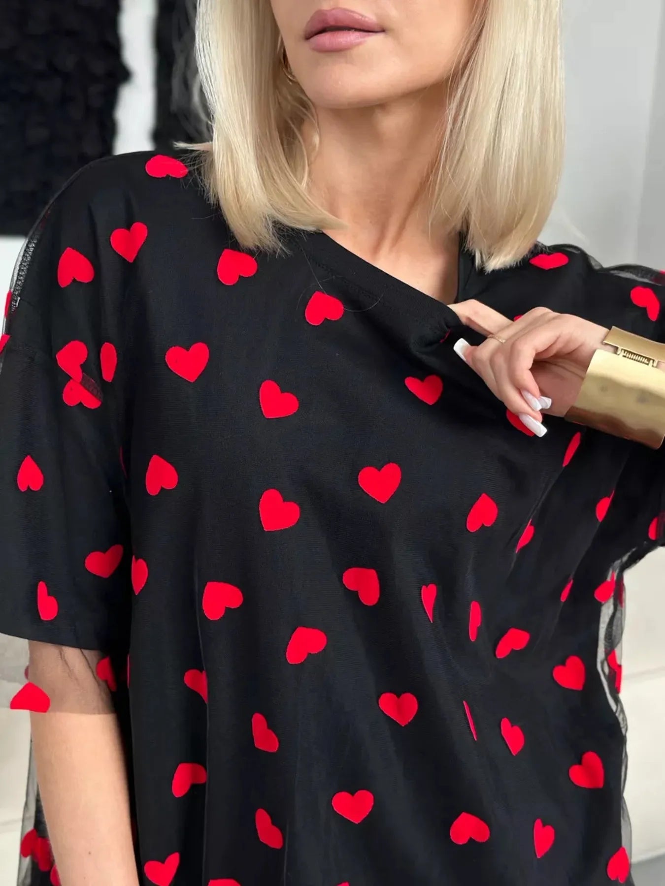 Heart Print Oversized T-Shirt - Lookzlike