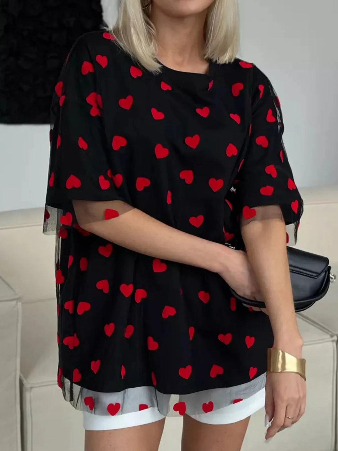 Heart Print Oversized T-Shirt - Lookzlike