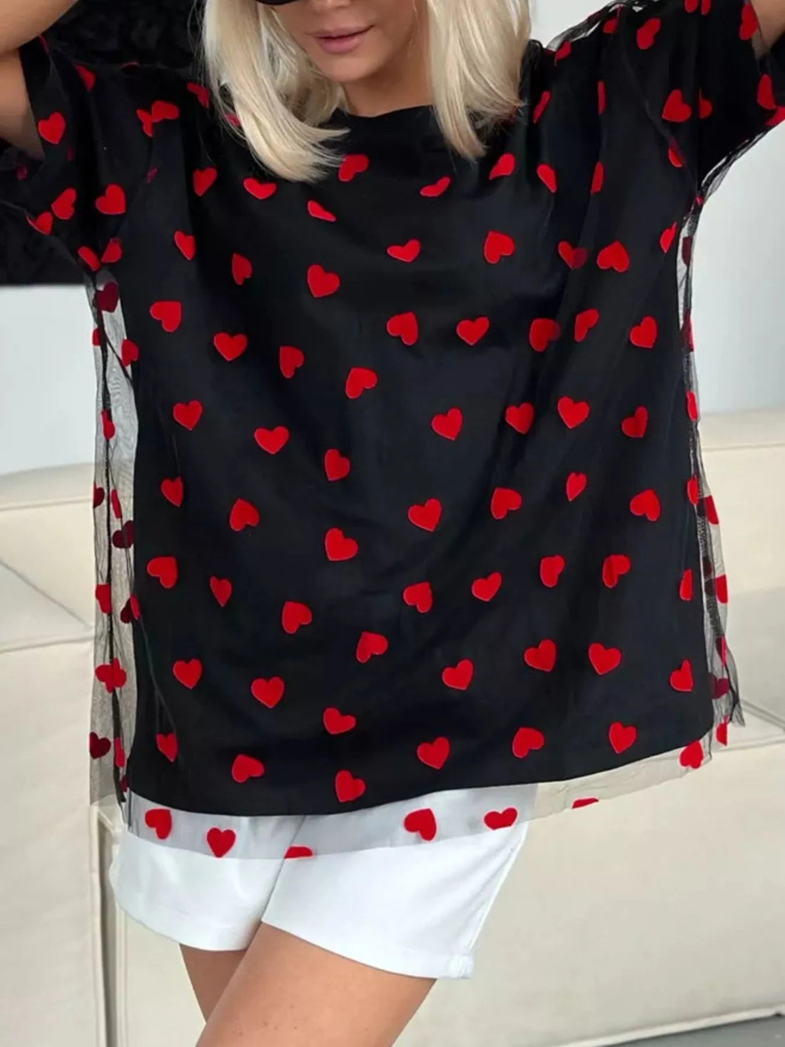 Heart Print Oversized T-Shirt - Lookzlike