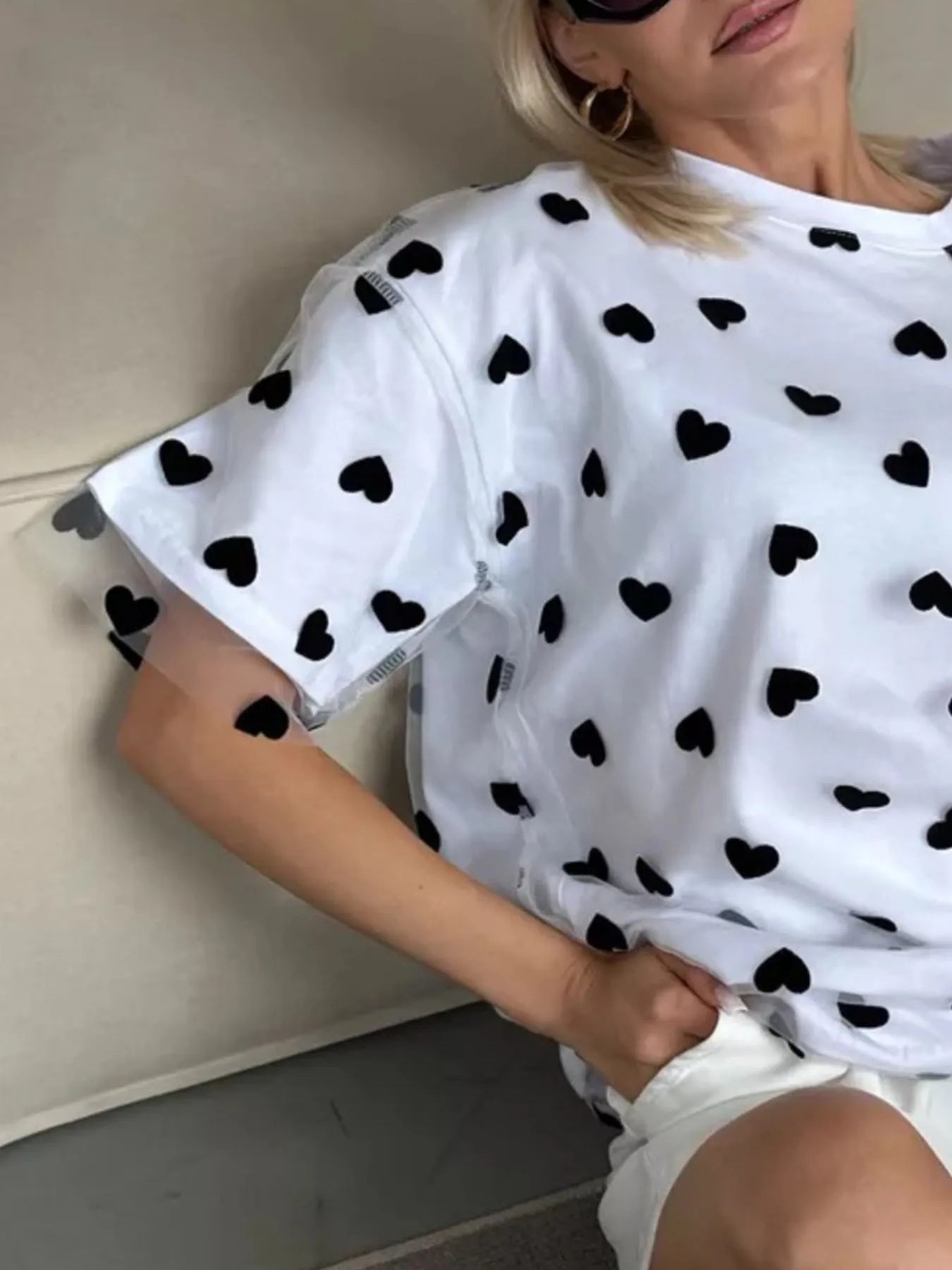 Heart Print Oversized T-Shirt - Lookzlike