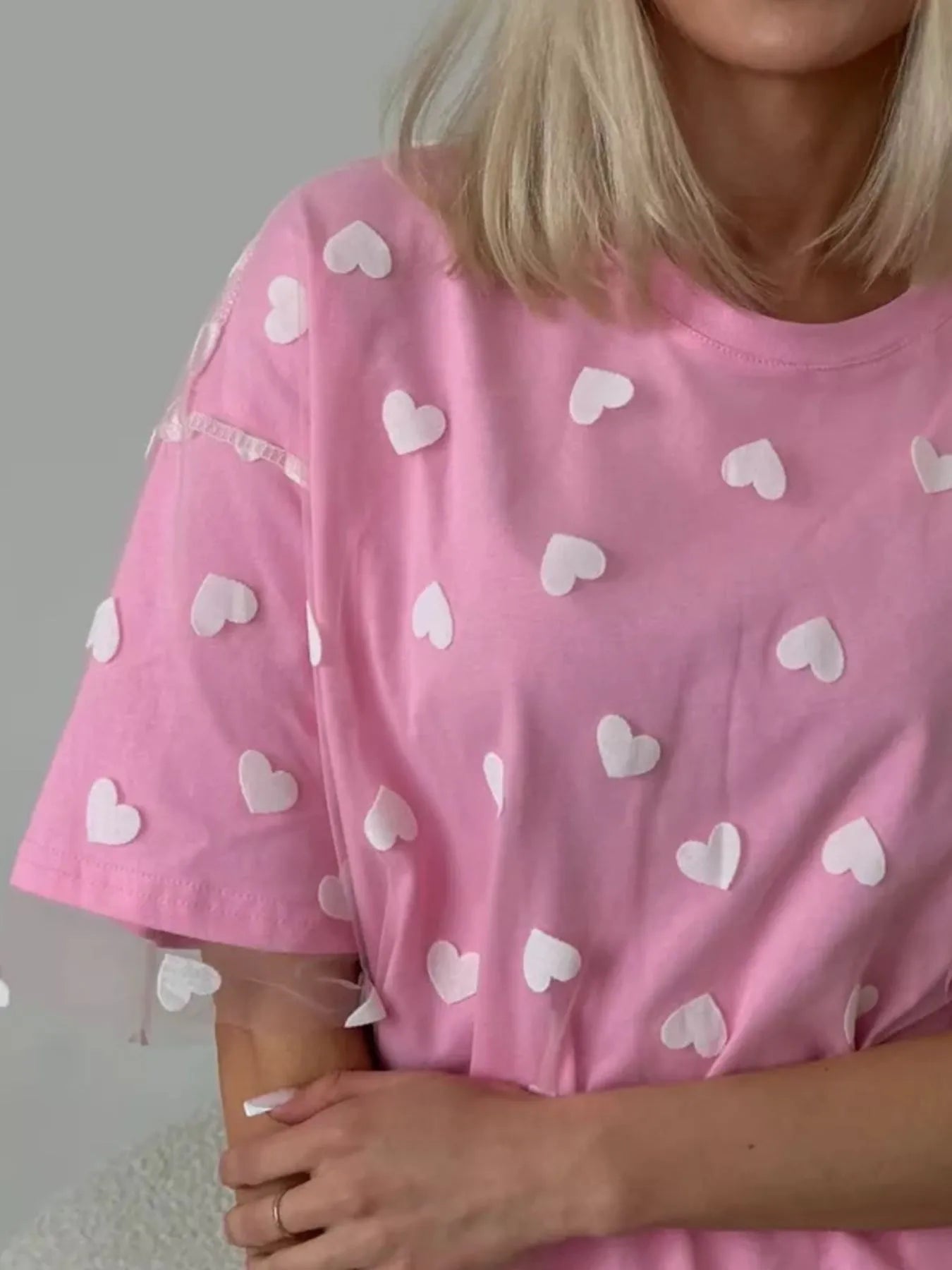 Heart Print Oversized T-Shirt - Lookzlike