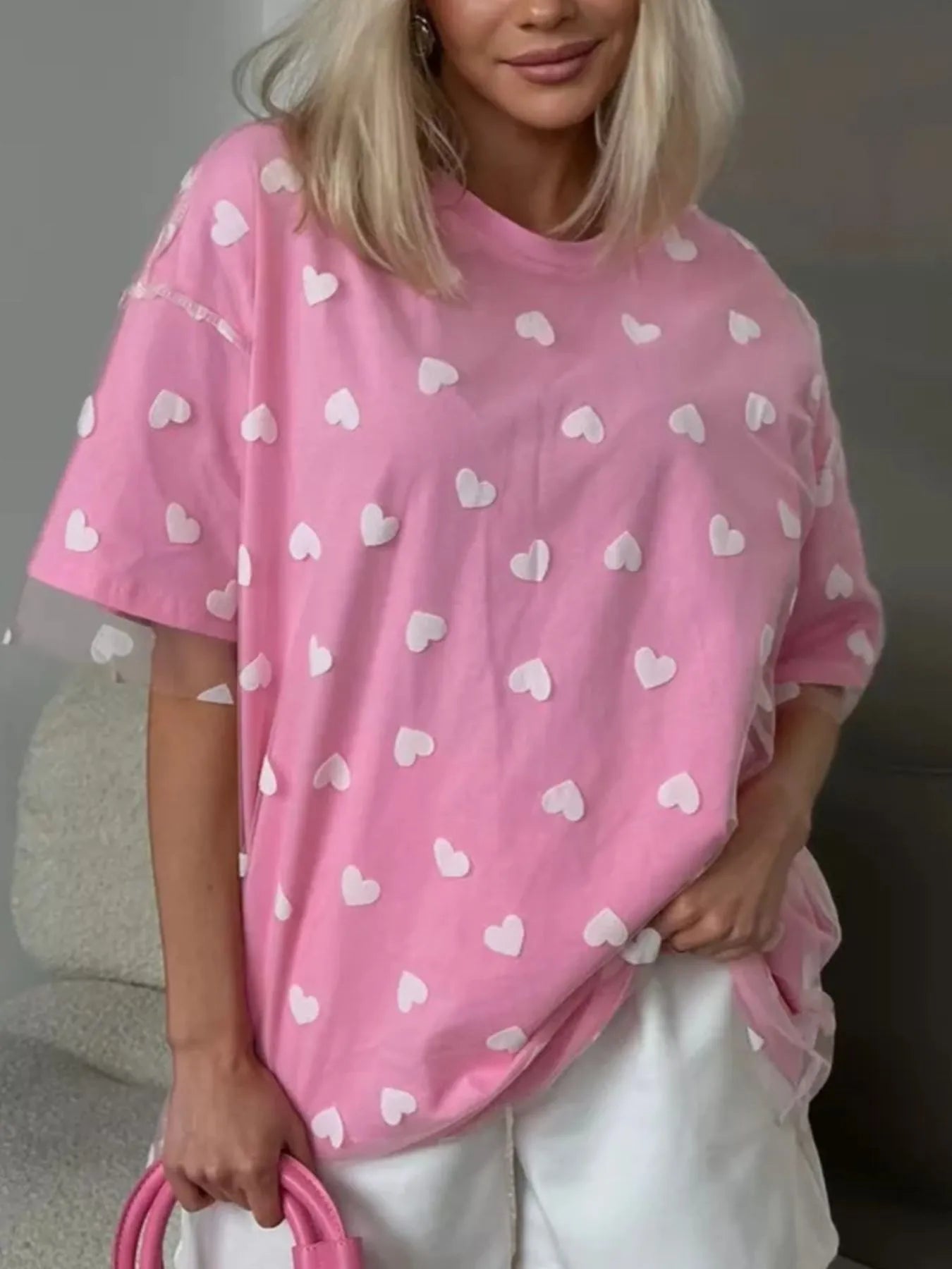 Heart Print Oversized T-Shirt - Lookzlike