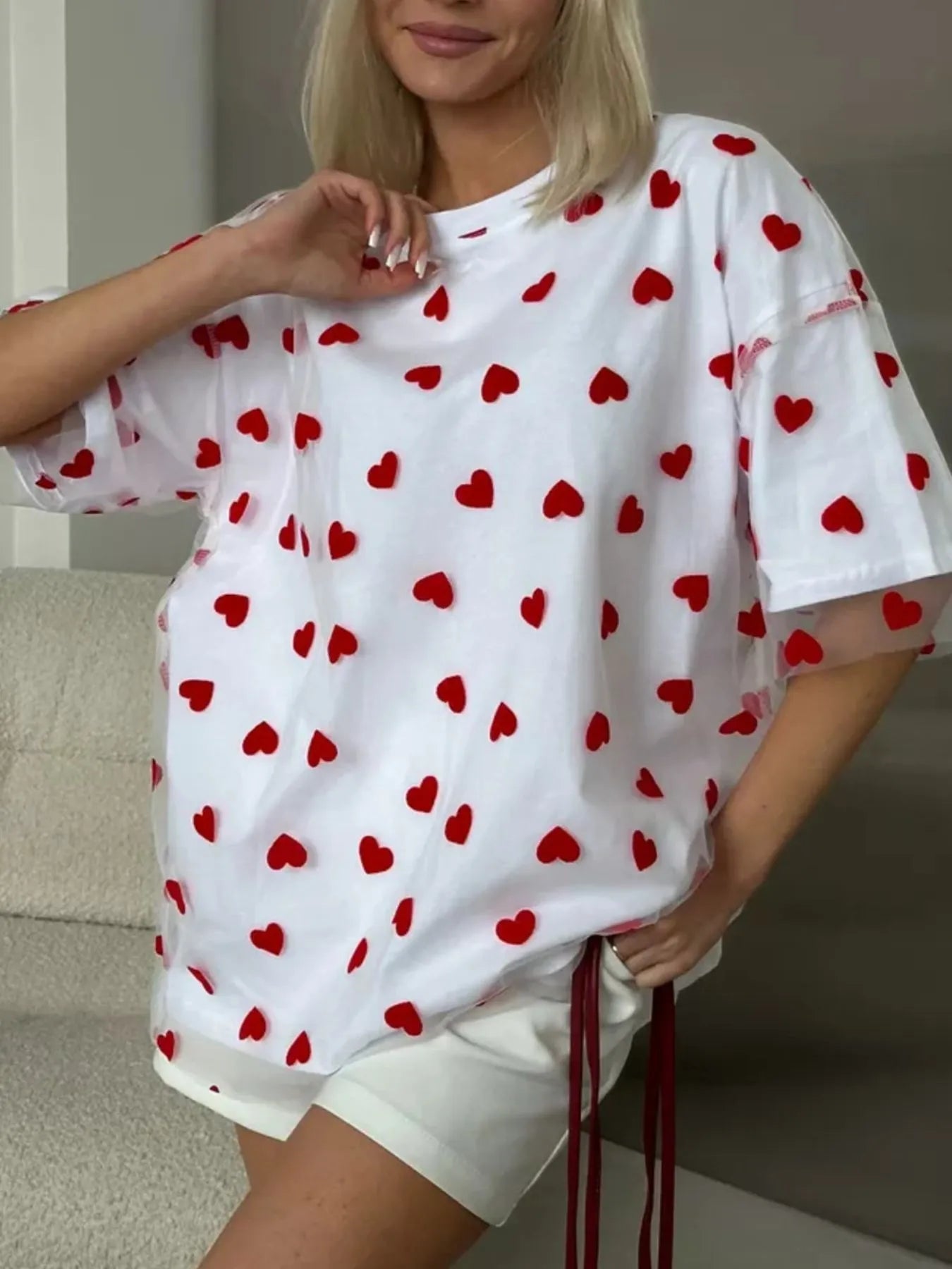 Heart Print Oversized T-Shirt - Lookzlike
