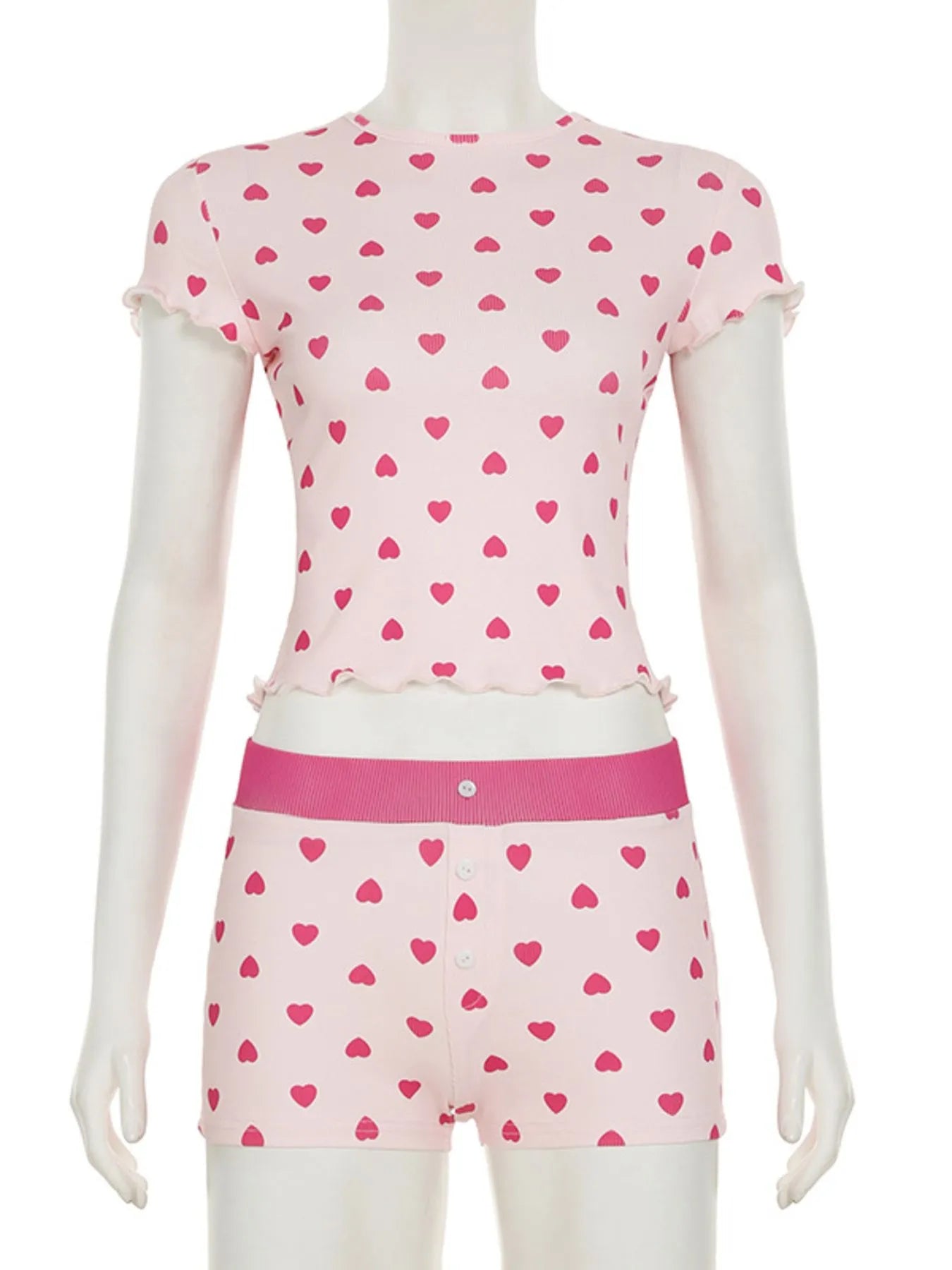 Heart Print Top and Shorts Loungewear Set - Lookzlike