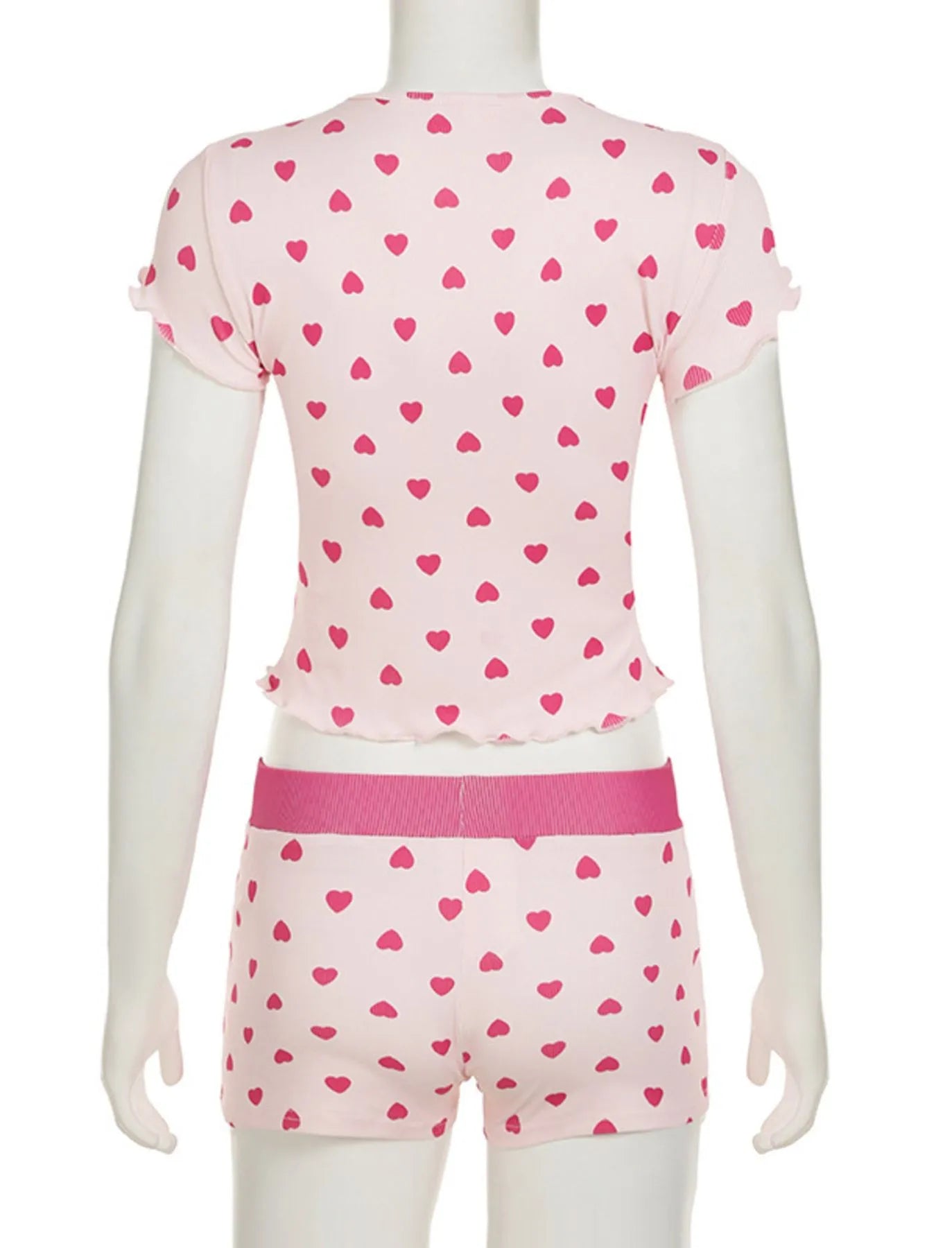 Heart Print Top and Shorts Loungewear Set - Lookzlike