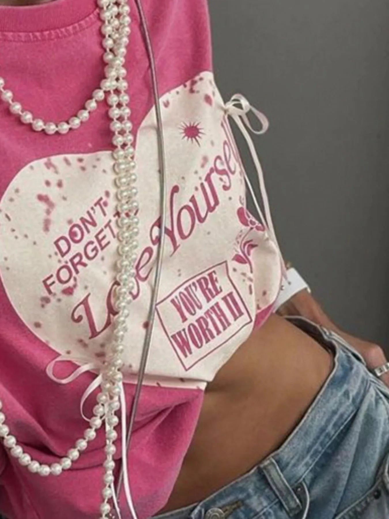 Heart Round Neck Short Sleeve T-Shirt - Lookzlike