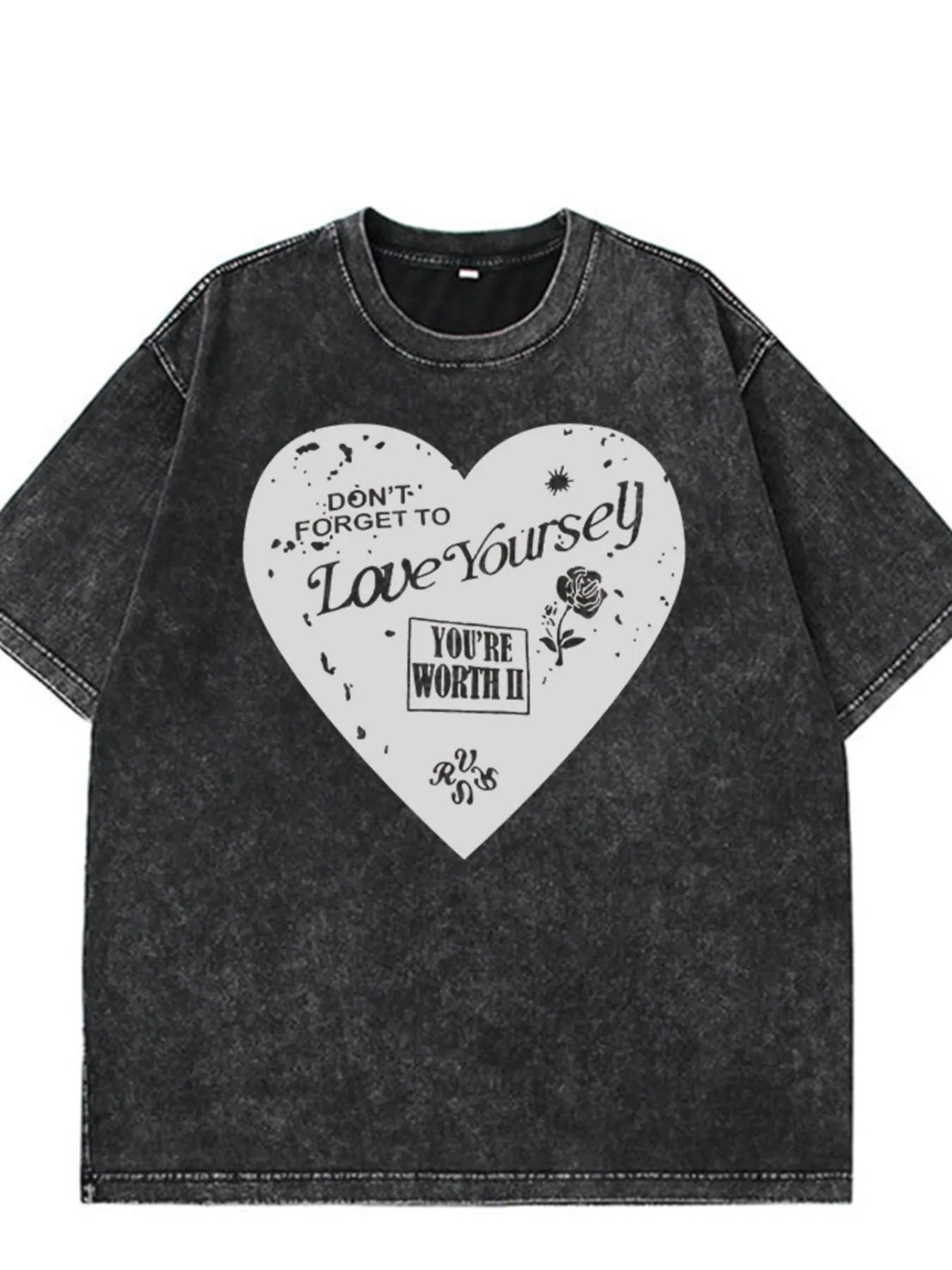 Heart Round Neck Short Sleeve T-Shirt - Lookzlike