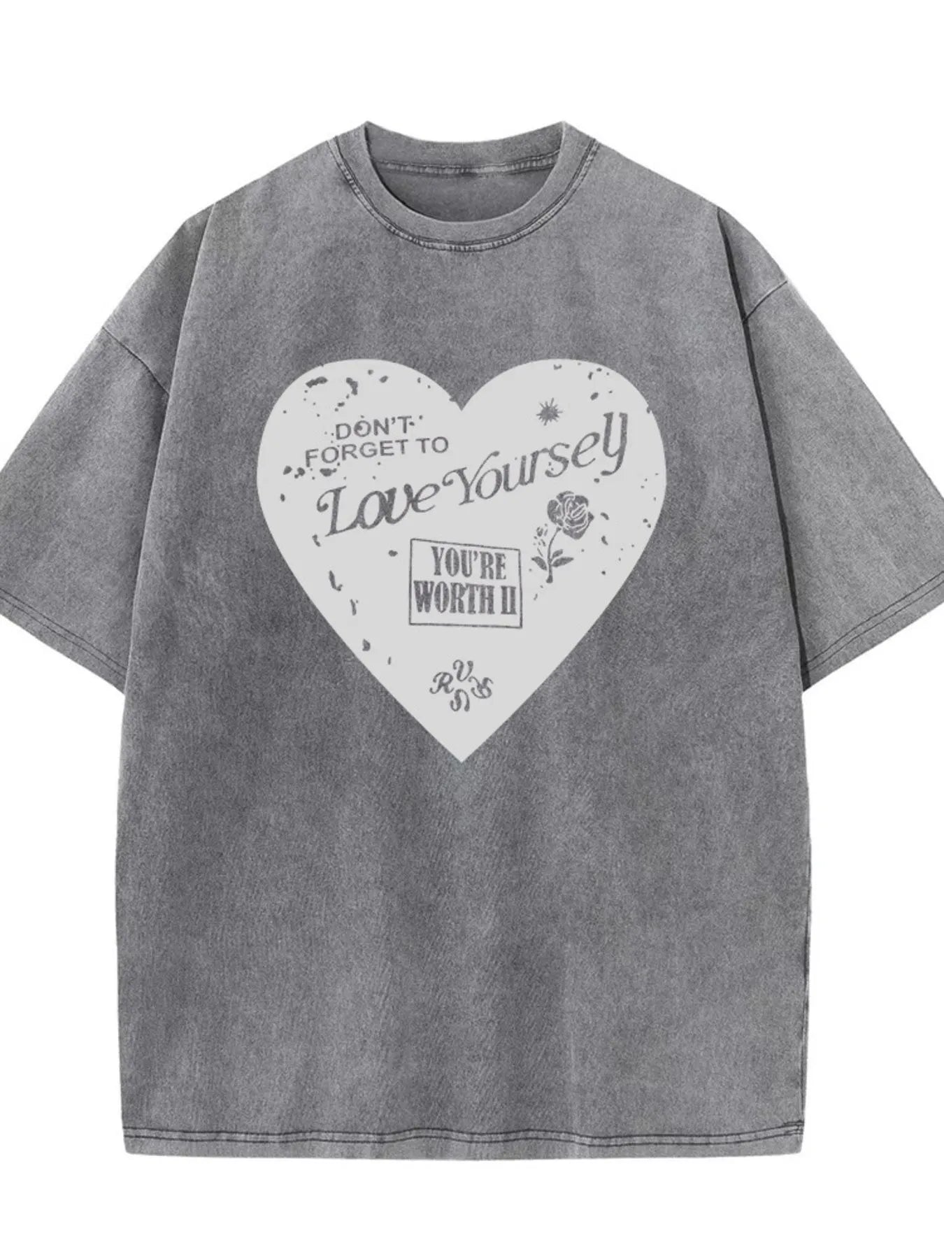 Heart Round Neck Short Sleeve T-Shirt - Lookzlike