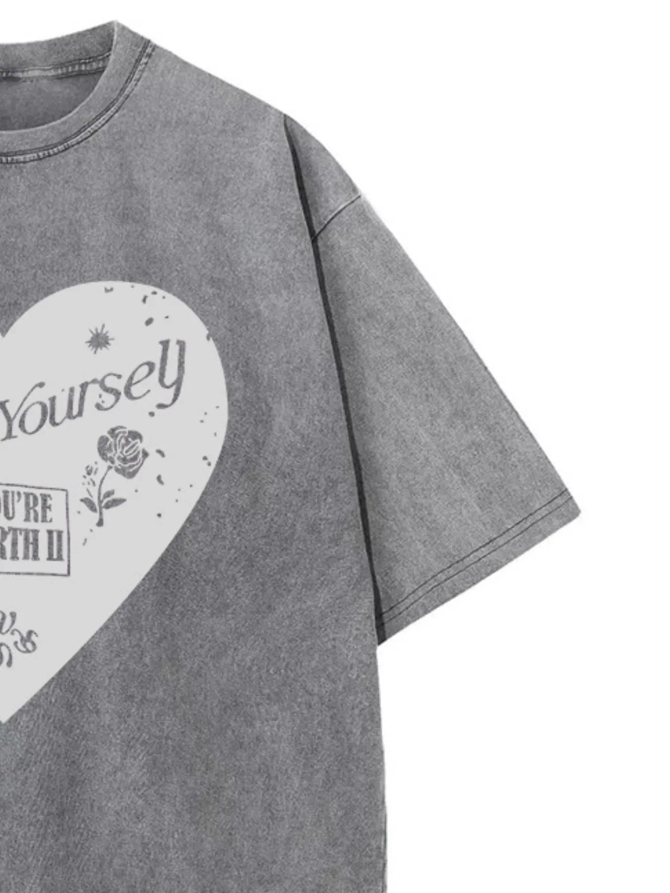 Heart Round Neck Short Sleeve T-Shirt - Lookzlike
