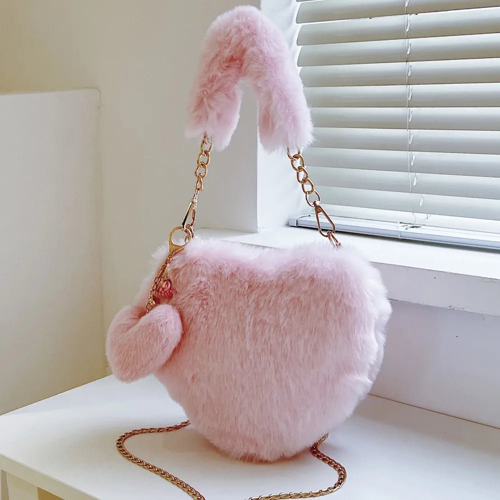 Heart Shape Faux Fur Handbag - Lookzlike