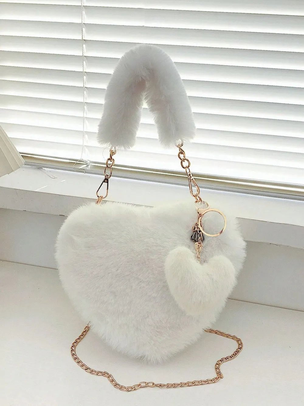 Heart Shape Faux Fur Handbag - Lookzlike