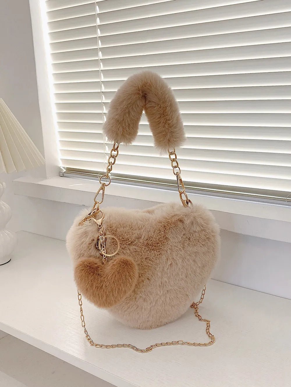 Heart Shape Faux Fur Handbag - Lookzlike