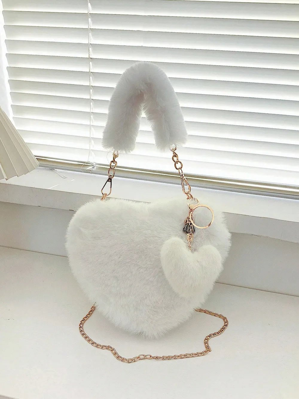 Heart Shape Faux Fur Handbag - Lookzlike