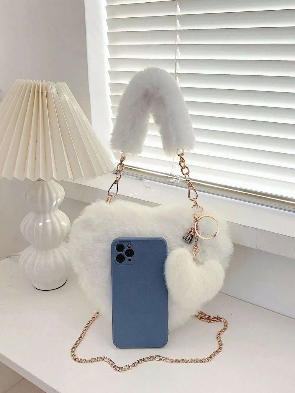 Heart Shape Faux Fur Handbag - Lookzlike