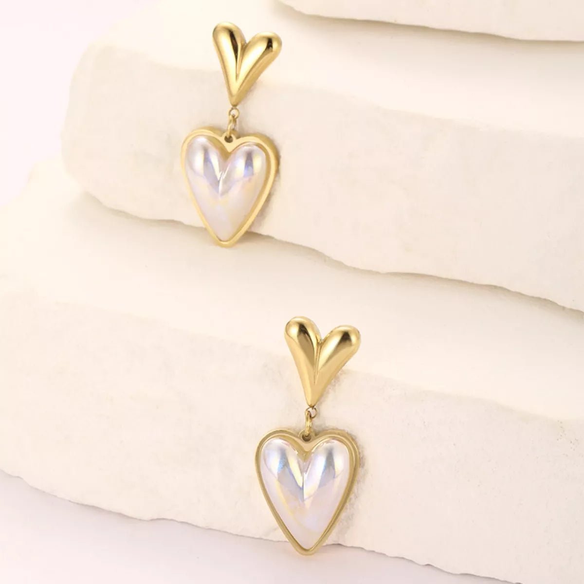 Heart - Shaped Pearl Drop Earrings designed for comfort and style at Lookzlike