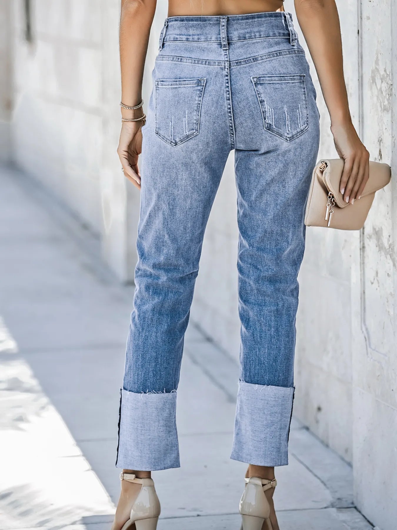 High Waist Distressed Straight Leg Jeans designed for comfort and style at Lookzlike