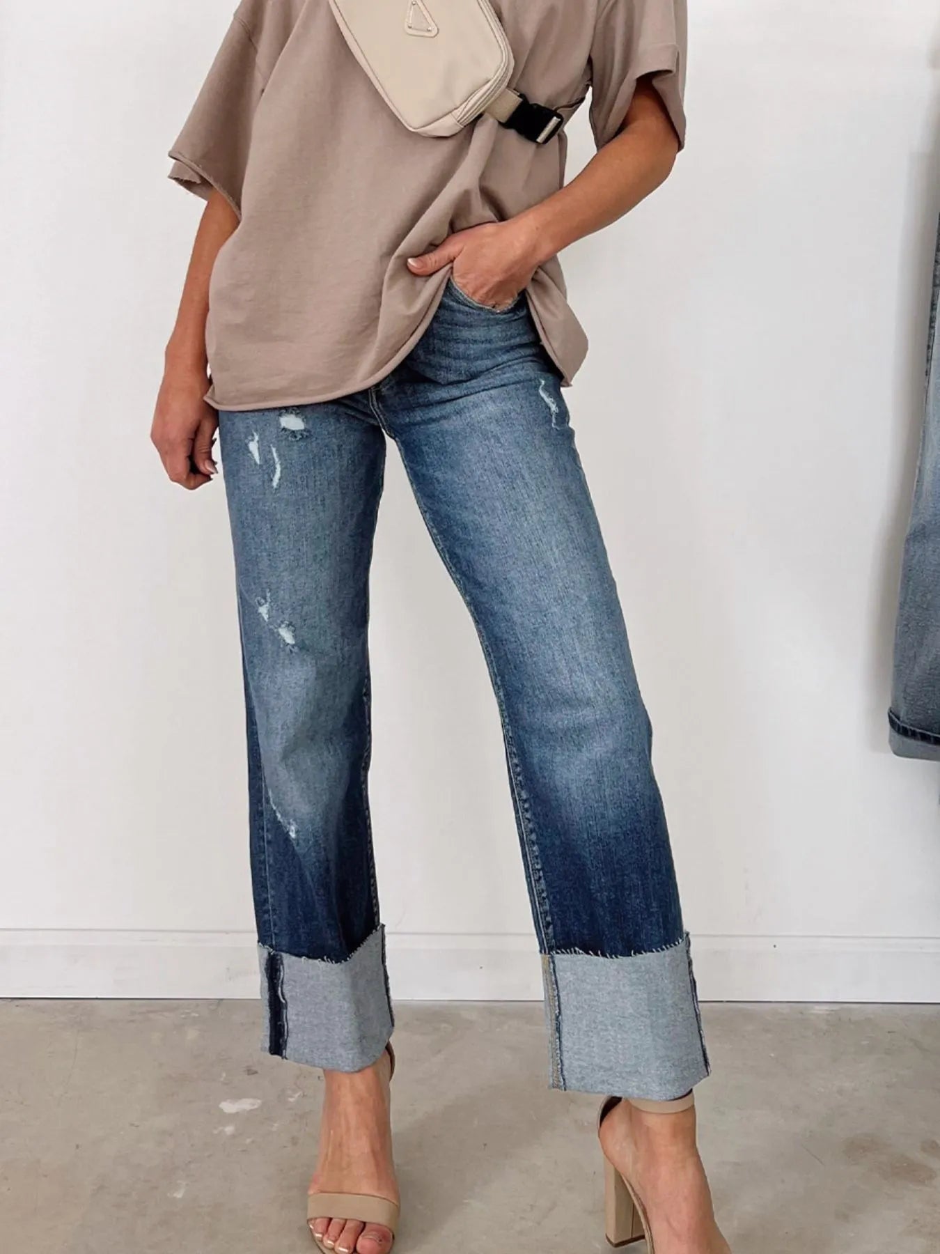 High Waist Distressed Straight Leg Jeans designed for comfort and style at Lookzlike