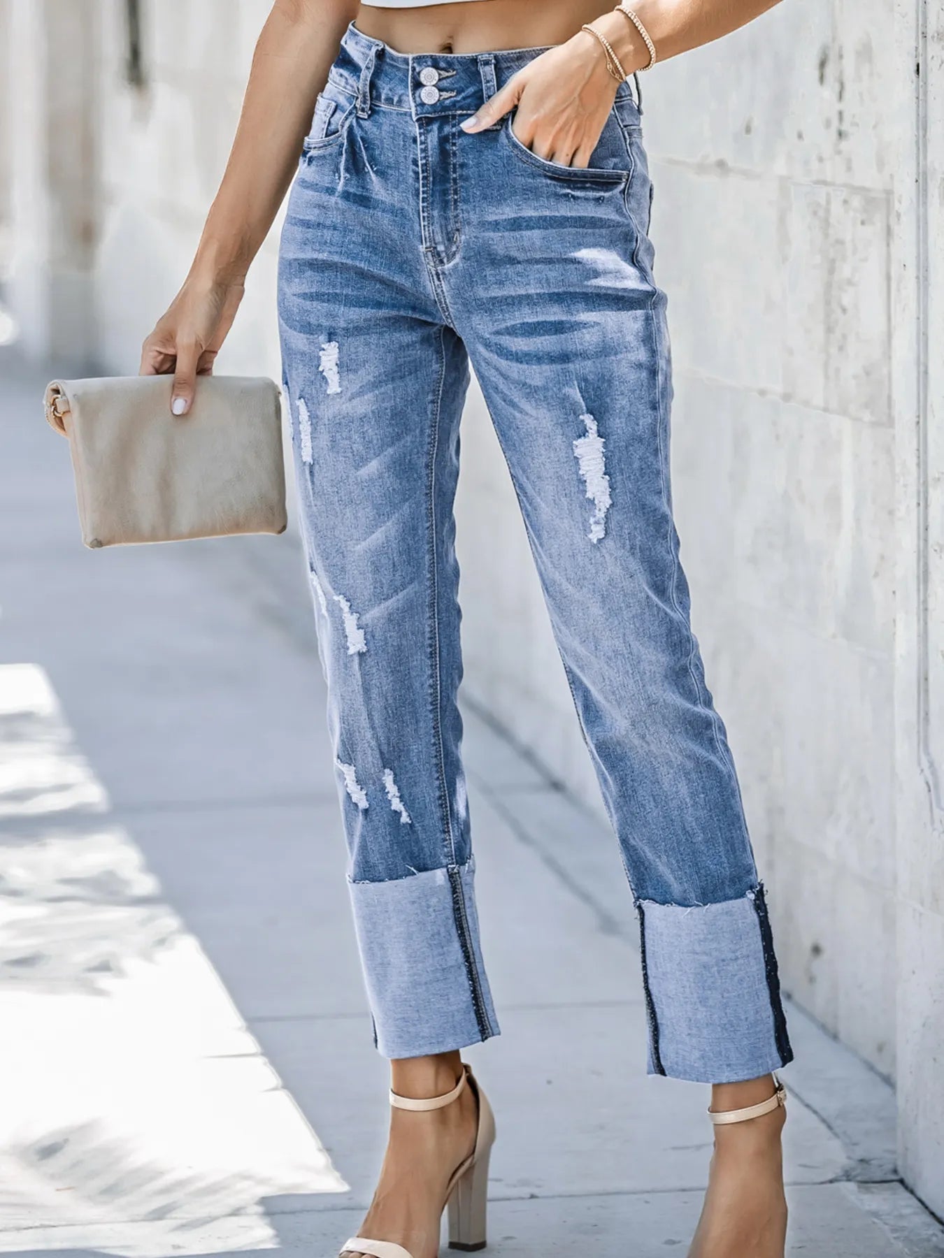 High Waist Distressed Straight Leg Jeans designed for comfort and style at Lookzlike
